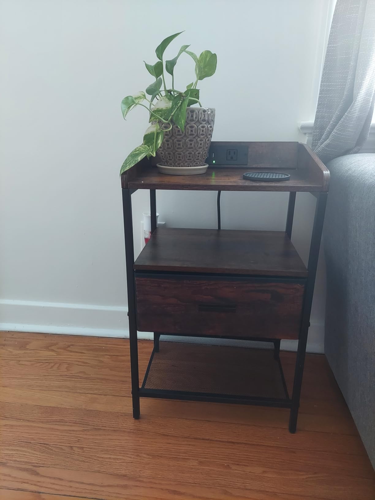 Hzuaneri End Tables with Charging Station, 3 Tier Side Table with USB Ports | End Table with Charging Station & Outlet, Narrow Nightstand for Bedroom, Greige and Black ET05205B customer photo 1