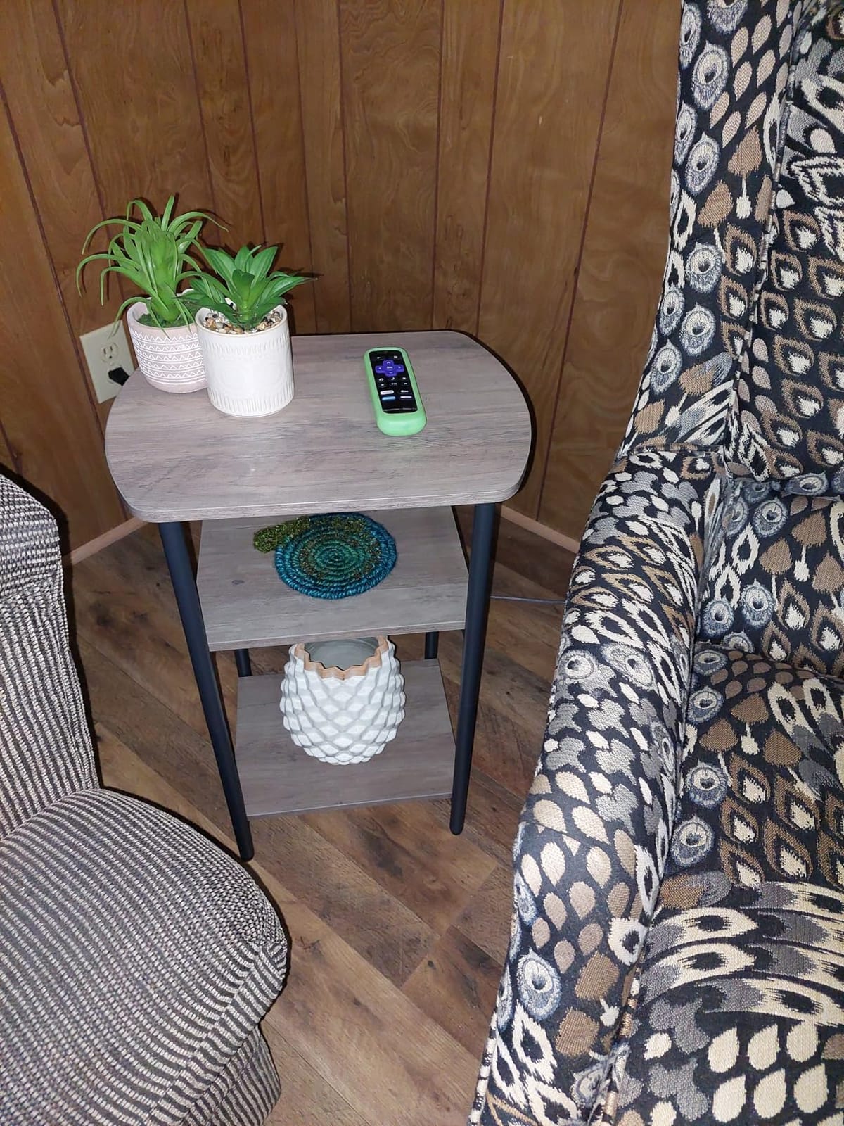 Hzuaneri End Tables with Charging Station, 3 Tier Side Table with USB Ports | End Table with Charging Station & Outlet, Narrow Nightstand for Bedroom, Greige and Black ET05205B customer photo 2