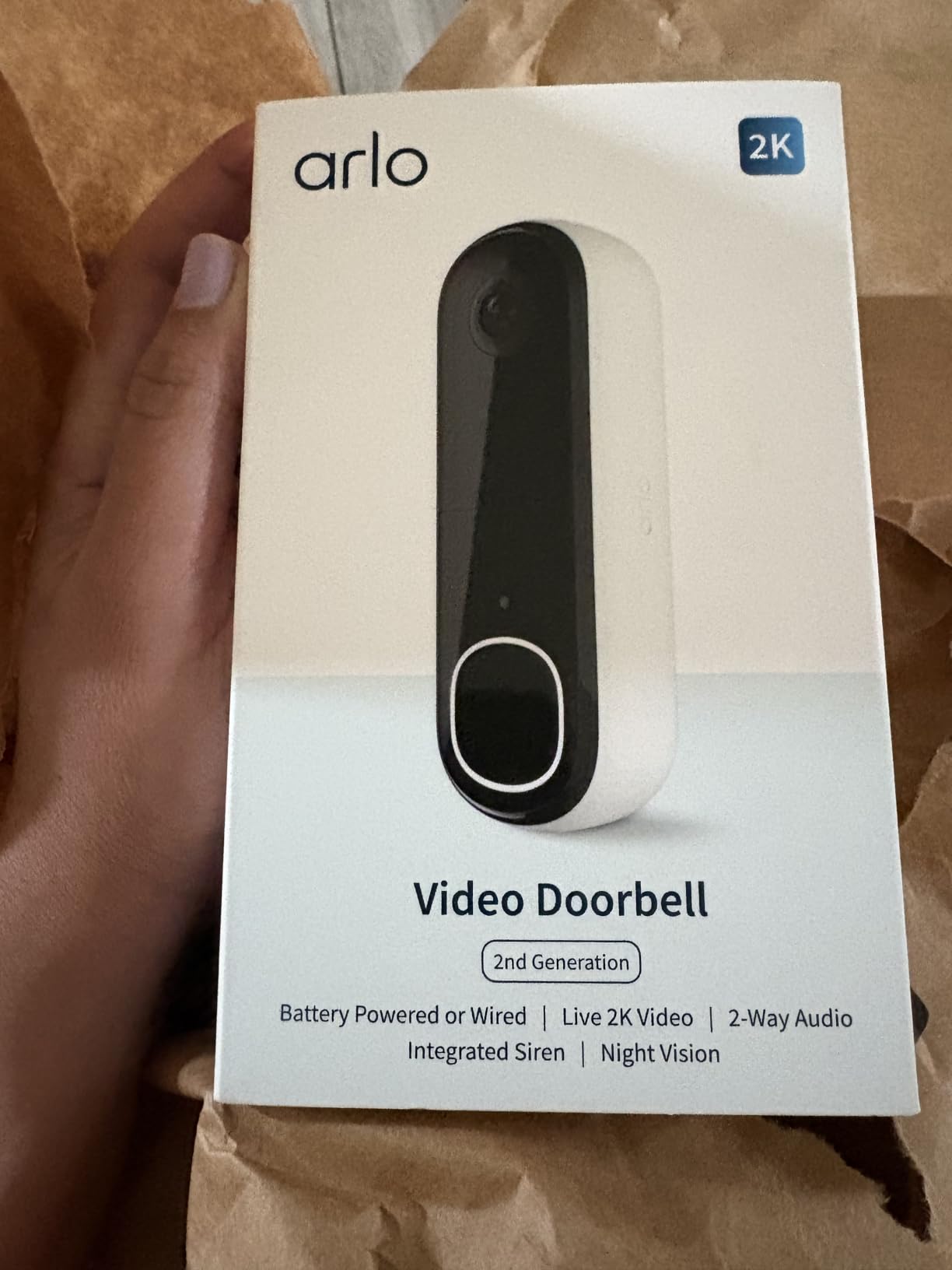 Arlo Video Doorbell 2K (2nd Gen) Wireless or Wired - 1-Cam | 2K head-to-toe video; Front door security; Package & person detection; Night vision, 2-way audio; 1-mo Secure plan incl. customer photo 2