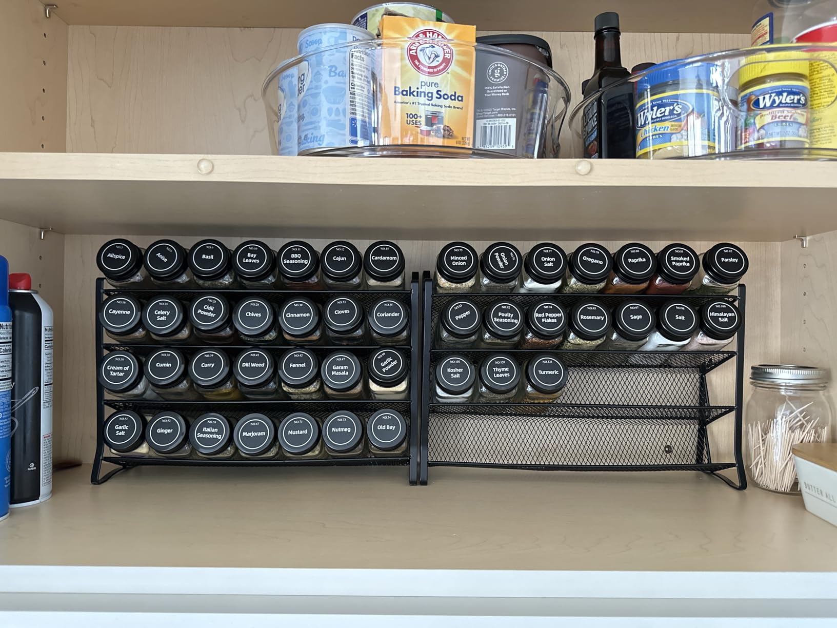 AOZITA Spice Rack Organizer for Cabinet, Spice Organizer with 28 Empty Spice Jars with Black Lids, Funnel, Spice Labels, Seasoning Organizer for Countertop, Cabinet, Kitchen, Pantry, Cupboard customer photo 1