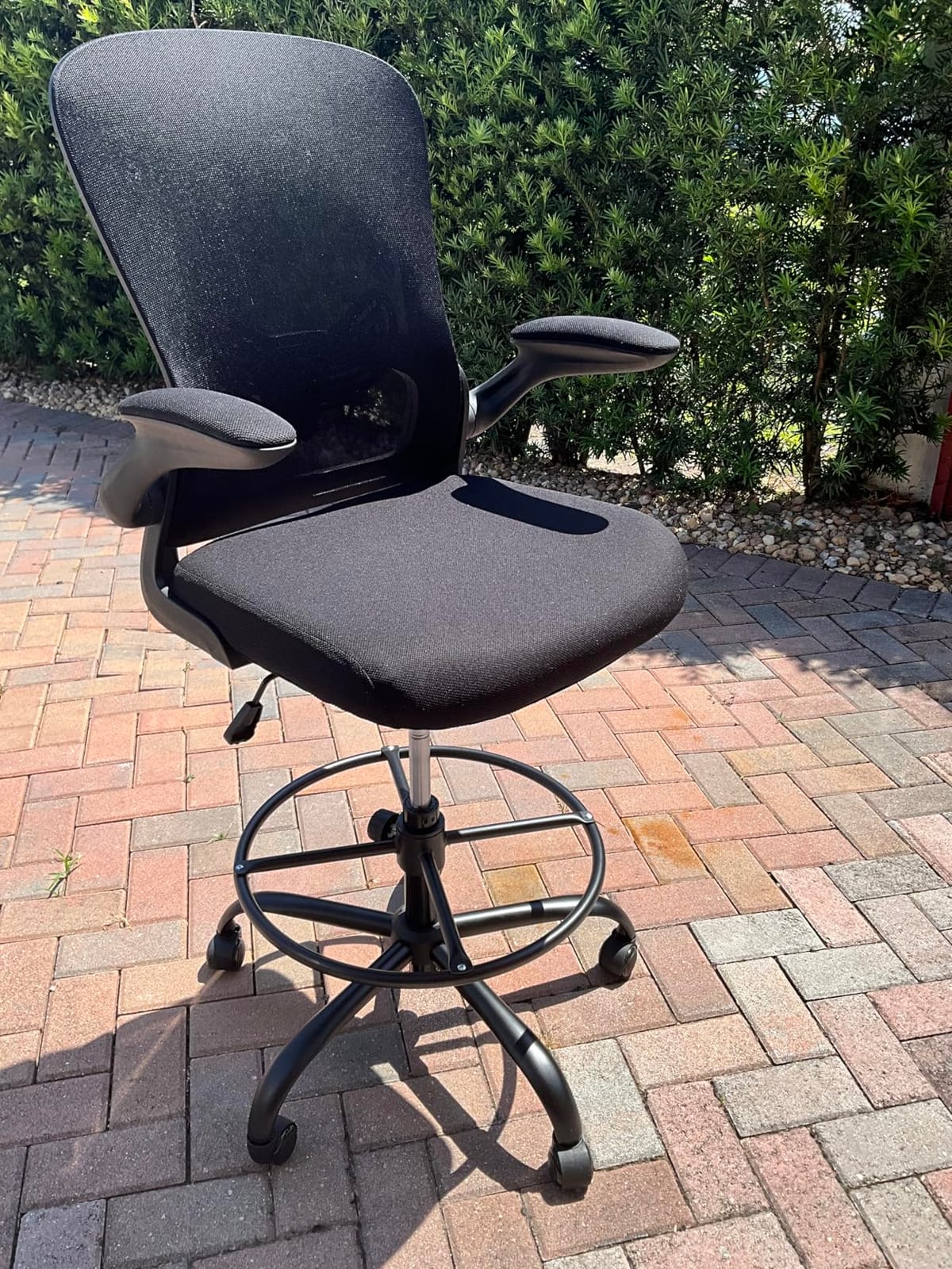 ErGear Drafting Chair with Footrest Ring and Flip-Up Arms for Tall Desks | 8 inch seat height adjustment, lumbar support, 33% thicker seat, breathable mesh, 300 lbs capacity, standing desk use customer photo 1