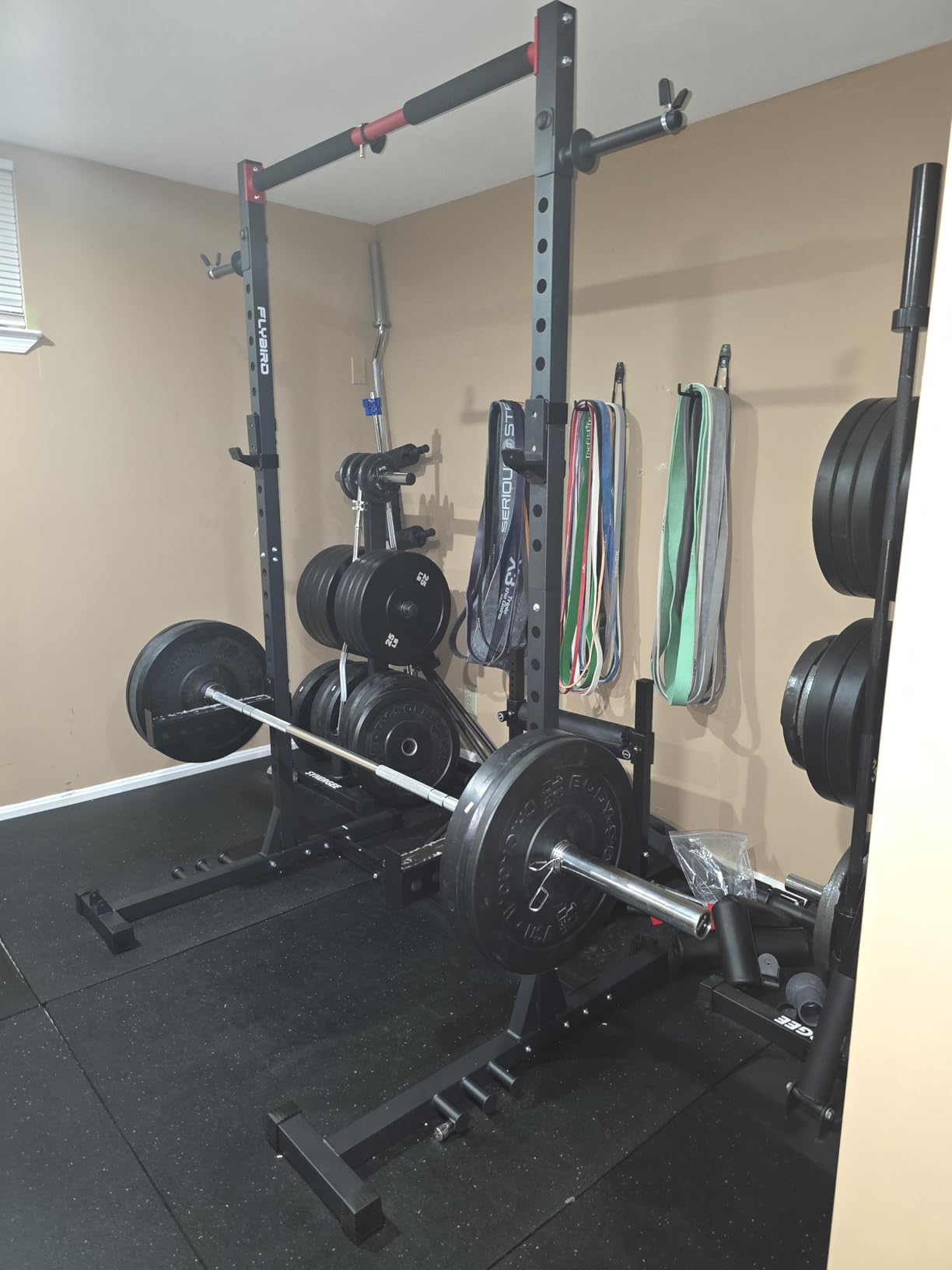FLYBIRD SR1 Squat Rack, Adjustable Power Rack for 6FT/7FT Barbells | Squat Rack for Home Gyms with Pull-Up Bar, 22 Adjustment Positions, J-Hooks and Safety Spotter Arms w/ 110/180LBS Home Package customer photo 2