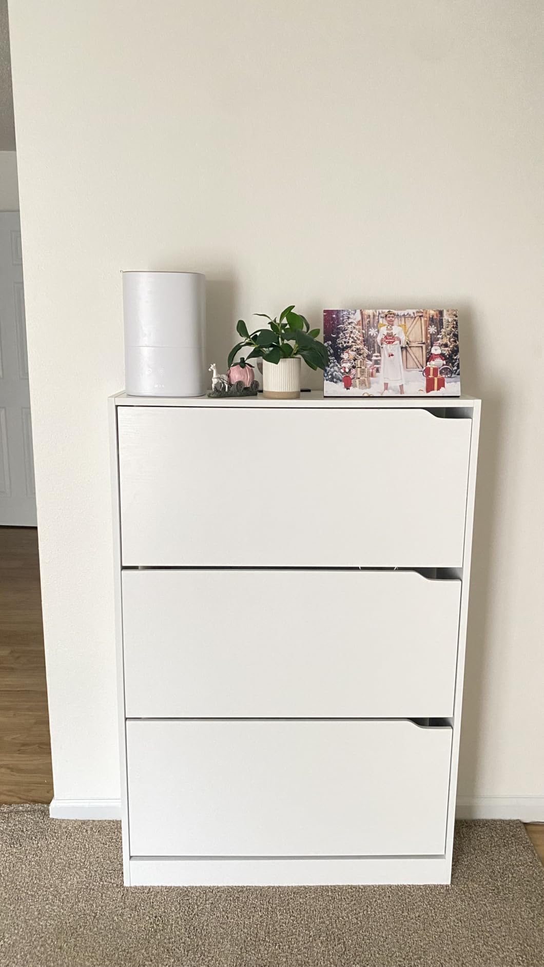BORNOON Shoe Cabinet with 3 Flip Drawers, Hidden Wood Shoe Cabinet, Freestanding Shoe Storage Cabinet for Entryway Hallway. White. 47.2
