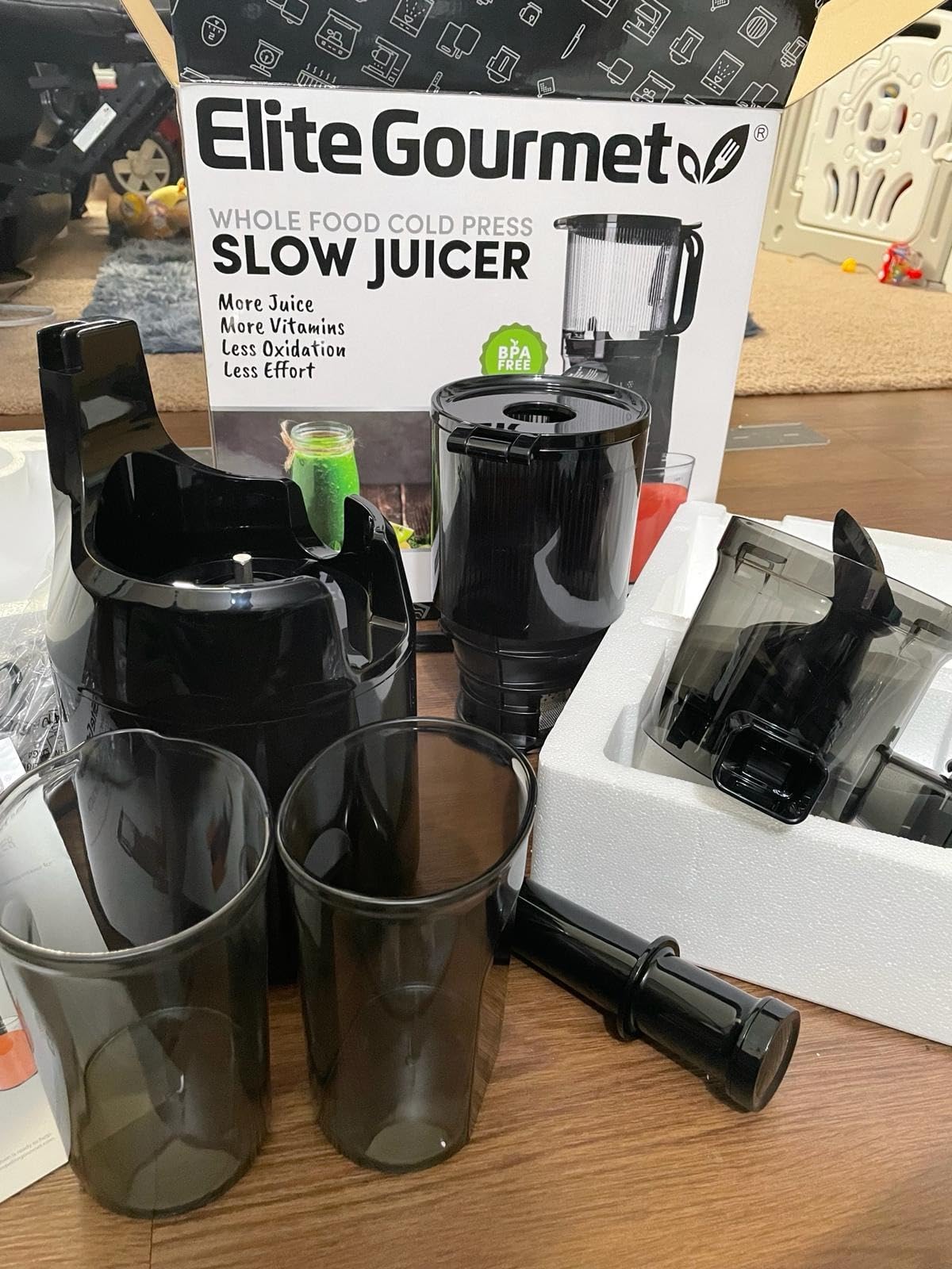 Elite Gourmet EJX017 Masticating Slow Juicer, 3-Inch Chute, 27 oz, Black | High-yield cold press extraction preserves nutrients & vitamins from whole fruit - easy-to-clean juice cup customer photo 2