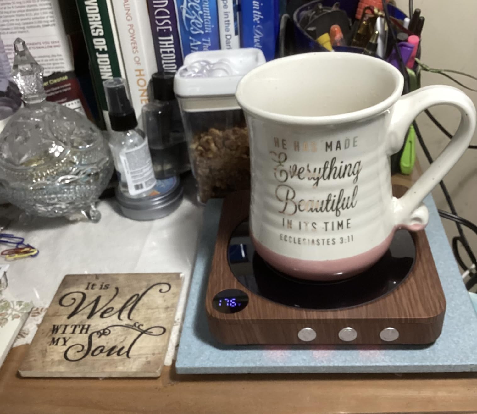 House Gem Coffee Mug Warmer for Desk, Candle Warmer Plate, 12H Timer, Wood | Fast Heating to 176F, LED Display, Color-Coded Lights, Temperature Memory, 5.2-Inch Plate; Coffee Gifts customer photo 2