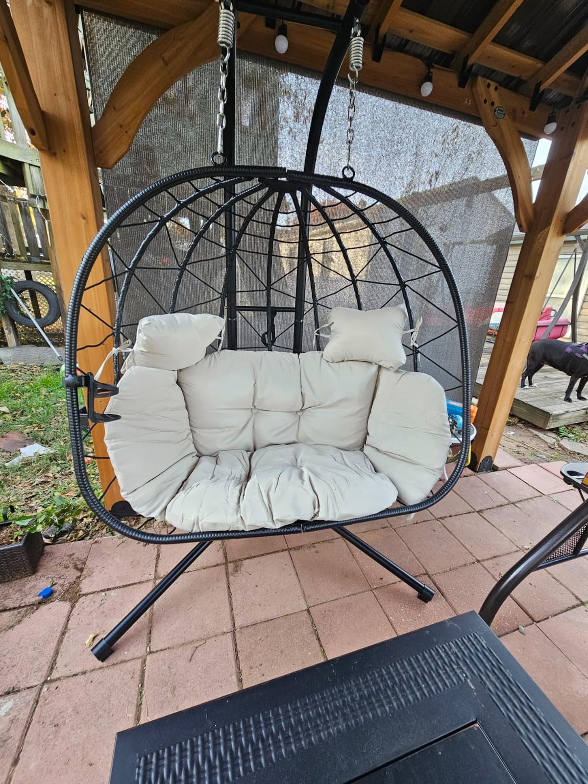 Double Egg Chair with Stand Hammock Swing Chair Foldable Hanging Loveseat, UV Resistant Removable Cushions, 700LBS Capacity for Bedroom, Balcony, Garden (BK-BE) customer photo 2