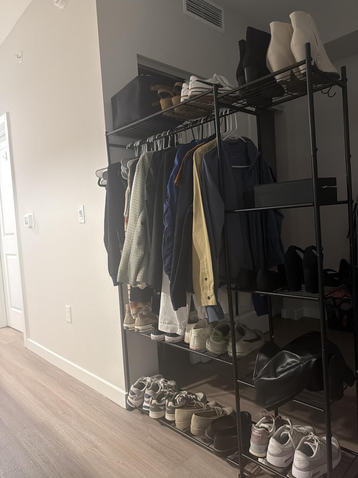 HOMIDEC Wardrobe Closet,Portable Clothes Rack with 4 Tiers Shelves | Freestanding Closet Organizers and Storage System with Hanging Rod,Steel Clothing Rack Suitable for Cloakrooms,Bedrooms.Black customer photo 1