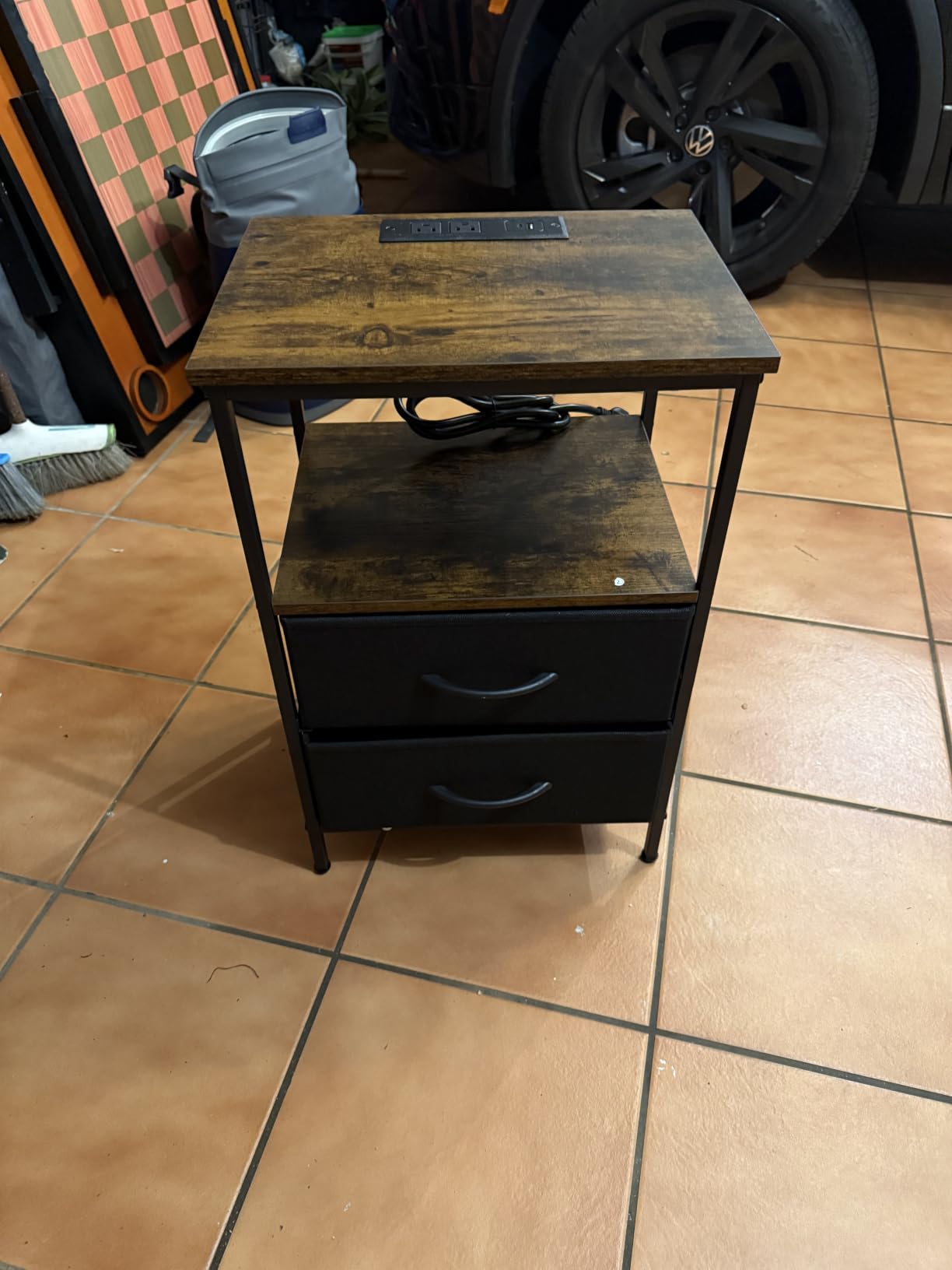Huuger Nightstand with Charging Station, 27.6 Inch Bedside Table, Side Table | Night Stand with USB Ports and Outlets, End Table with Fabric Drawers, Night Stand with Charger Station, Rustic Brown customer photo 2