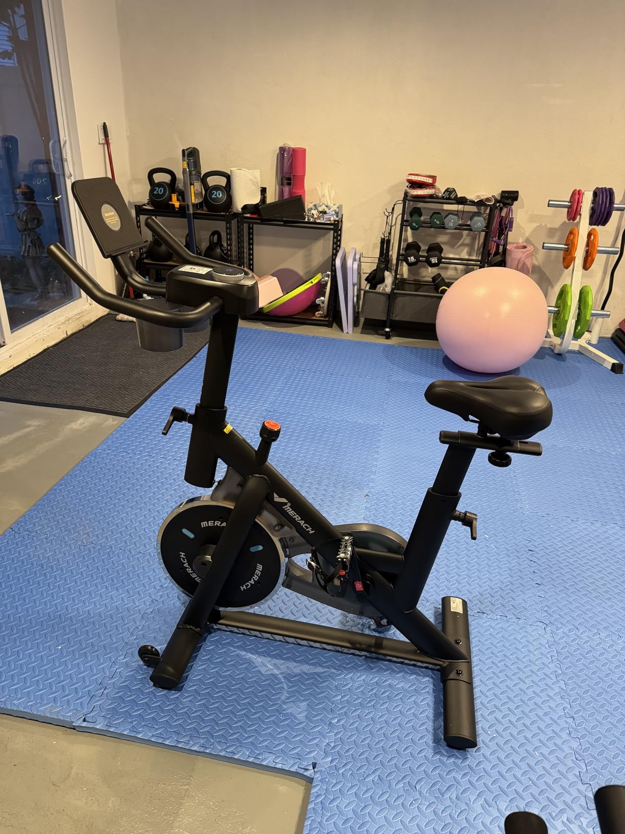 MERACH Exercise Bike, Magnetic Friction Stationary Bike for Home with APP | Low Noise Indoor Cycling Bike with 300lbs Weight Capacity, Adjustable Seat & Handlebars, Fitness Courses for Weight Loss customer photo 2