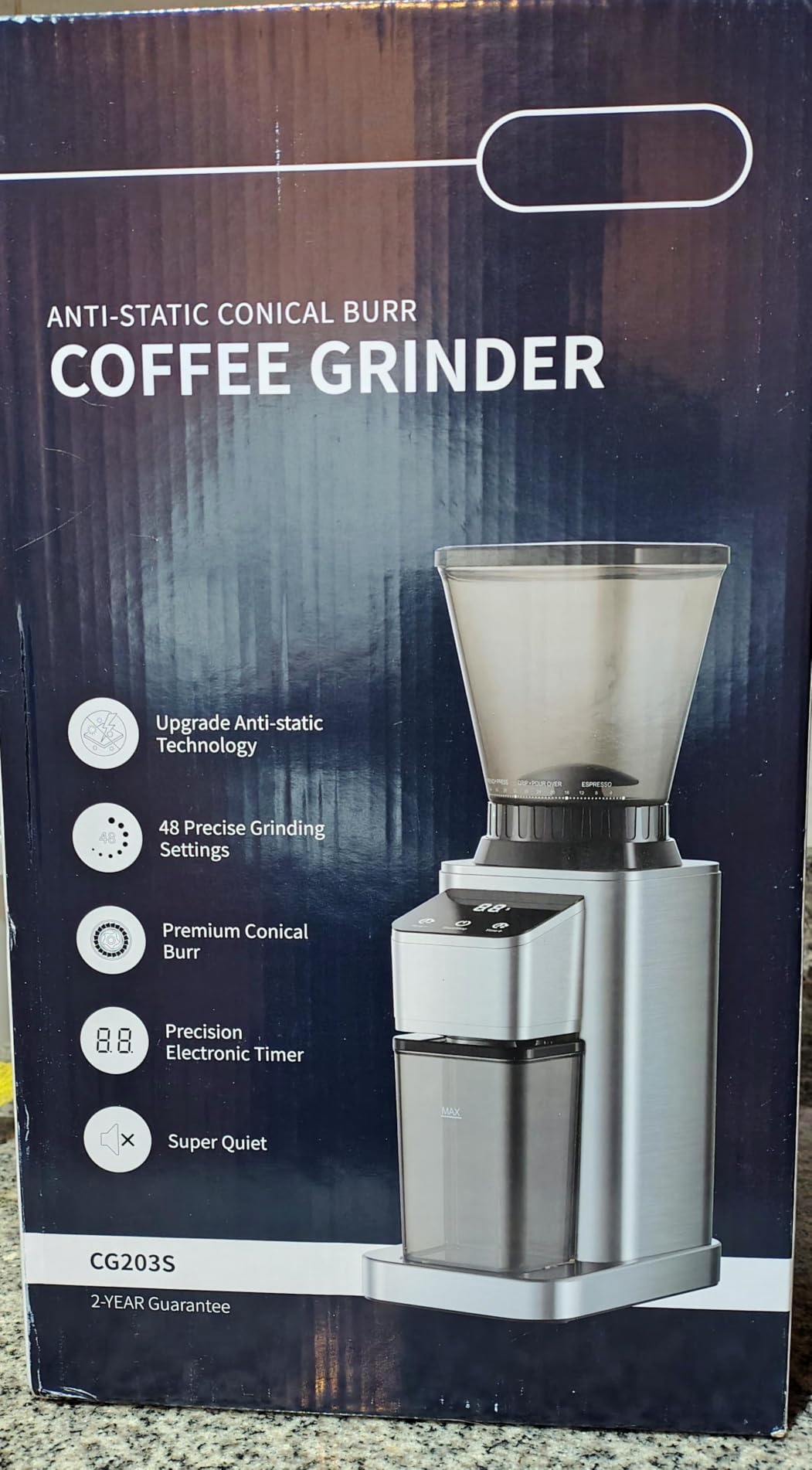 SHARDOR Professional Conical Burr Coffee Grinder, Coffee Bean Grinder with 48 Grind Settings for Espresso, Drip & French Press, Upgraded Anti-Static Technology, Precision Timer, Stainless Steel customer photo 2