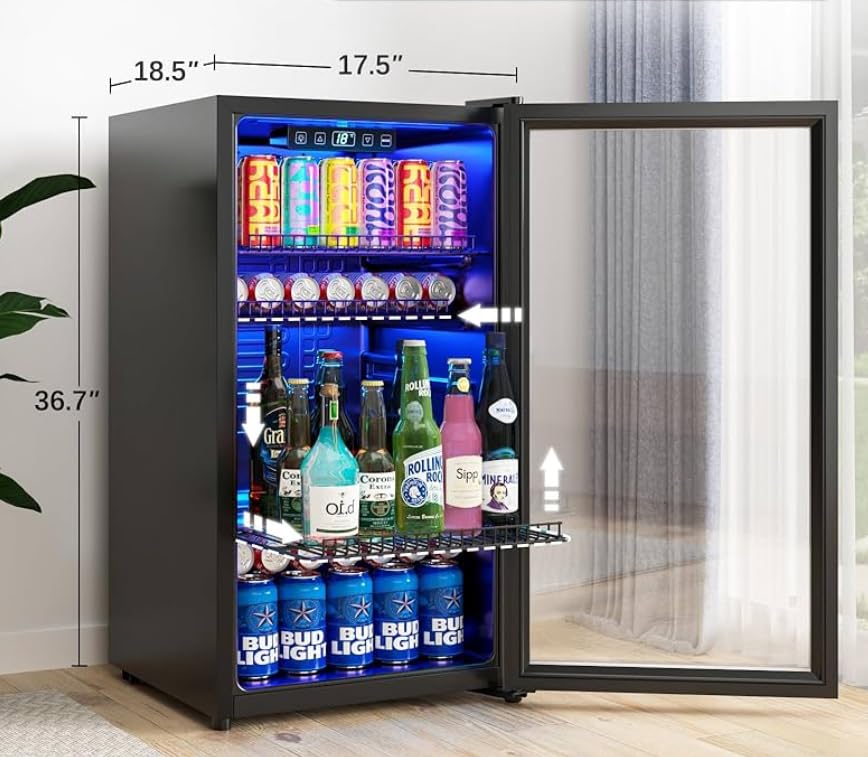 Manastin Beverage Refrigerator Cooler-130 Cans Freestanding Mini Fridge Cooler with Glass Door, Adjustable Shelves & Digital Temperature Display for Soda, Wine or Beer (Black, 3.2 Cu.Ft) customer photo 1