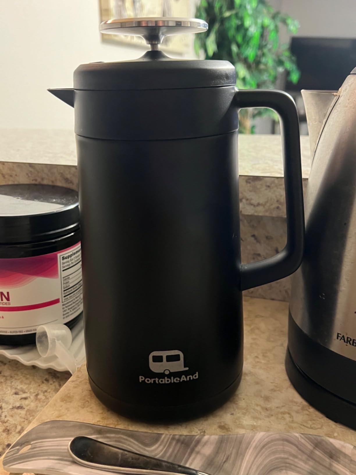 PortableAnd 34oz Double Vacuum Insulation Large Silicone French Press Coffee Maker with Silicone Ring, Stainless Steel, Perfect for Camping, Travel, and At-Home Use (Matte Black) customer photo 1