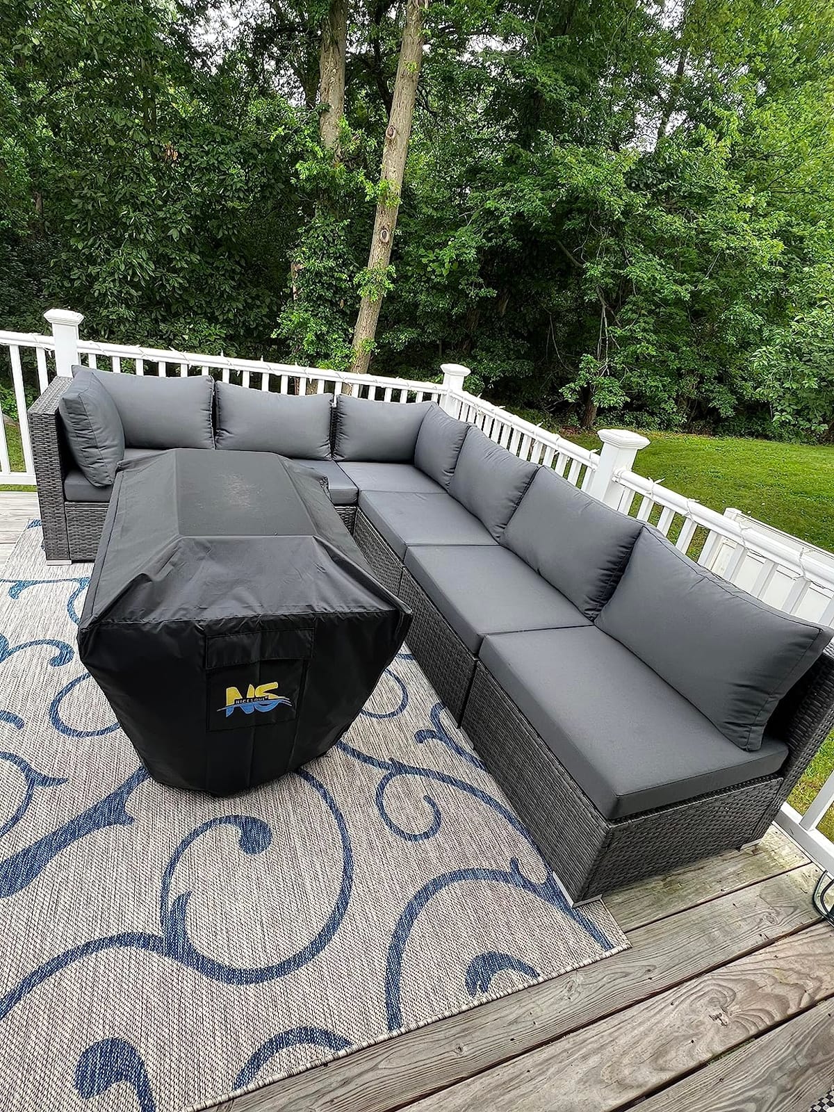 NICESOUL Modern Luxury Outdoor Patio Sectional Furniture Set with Fire Pit Table, Large Size PE Brown Wicker 29.3'' High Back Conversation Set with Natural Gas/Propane Fireplace, 11 Pieces 10 Seats customer photo 2