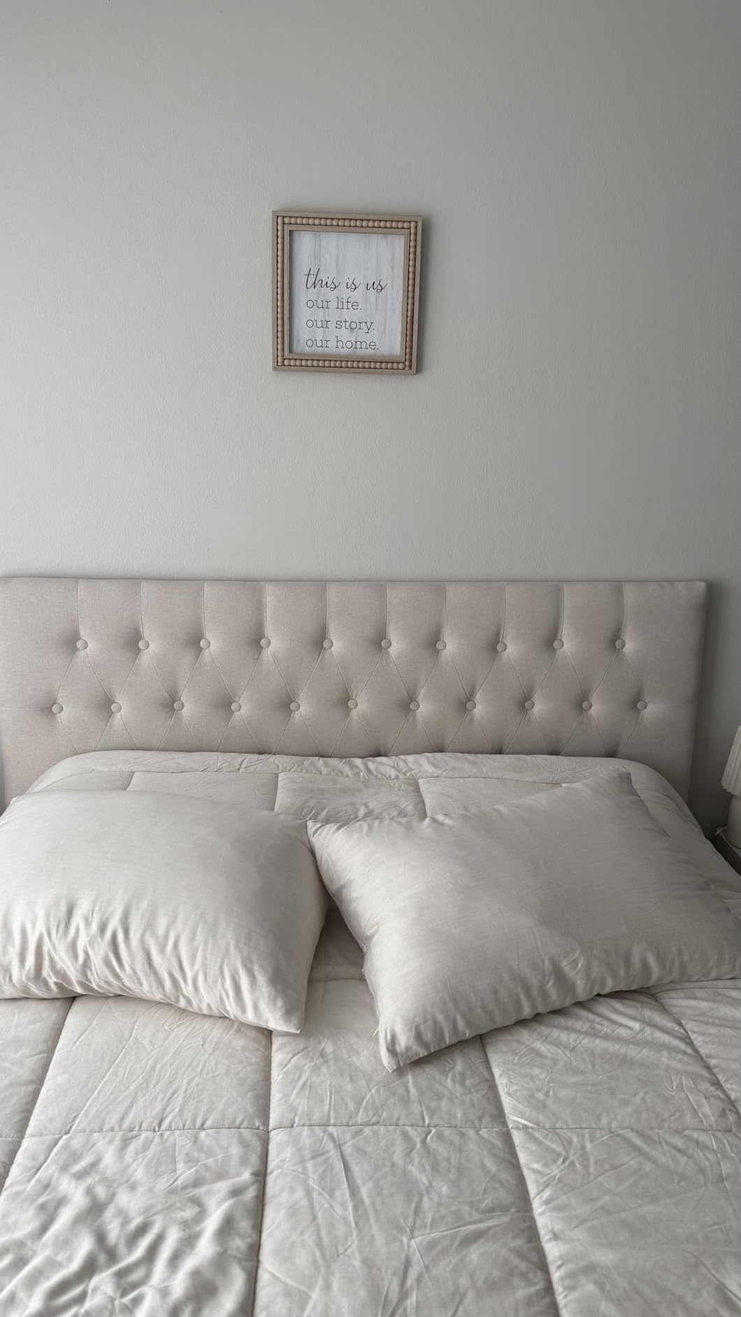 Tufted Upholstered Headboard Queen Size, Adjustable Height 37- 51 in, Beige customer photo 2