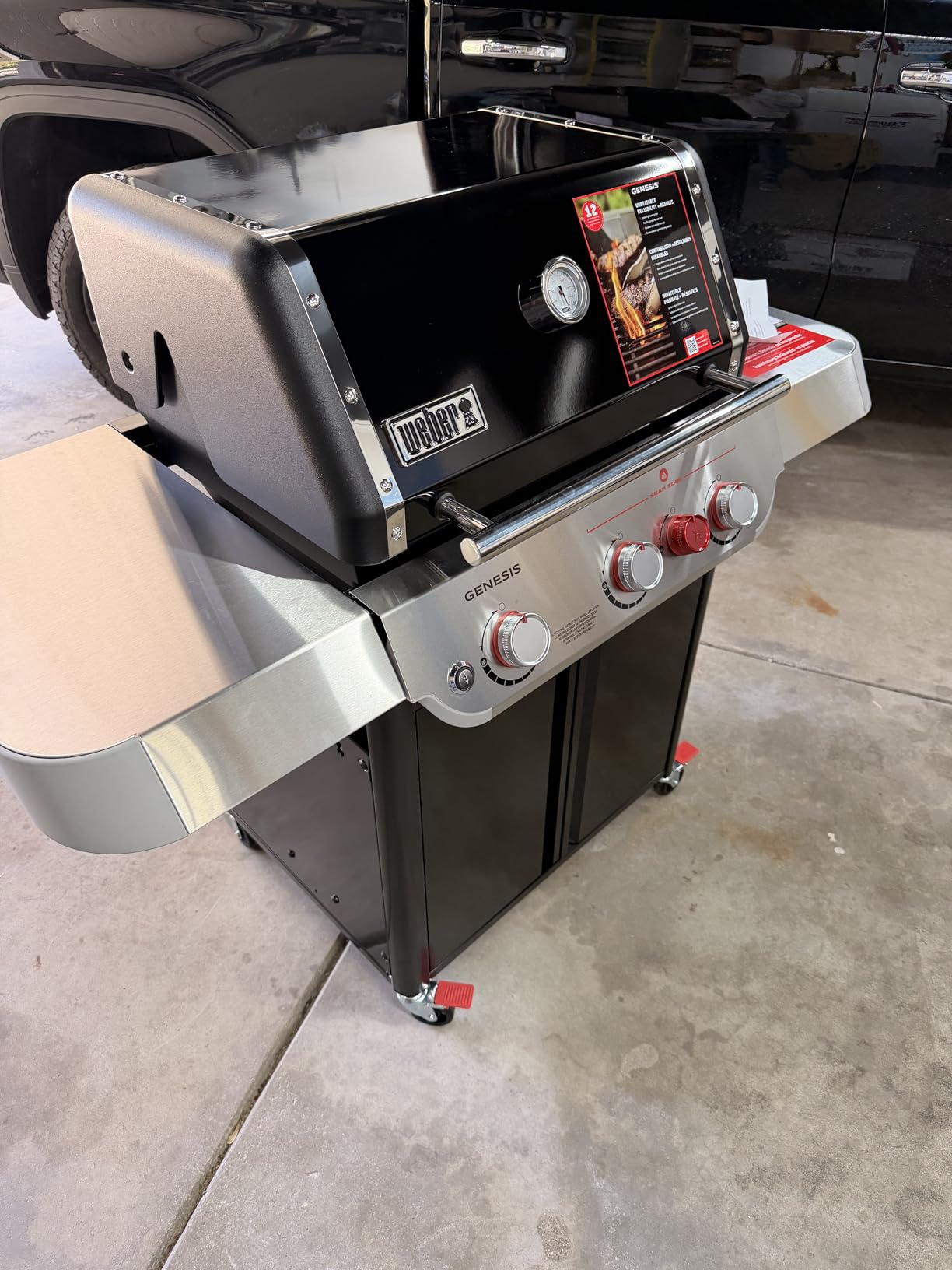 Weber Genesis E-325 Gas Grill, Outdoor Cooking, Propane Grill, Black | 3 PureBlu Burners, XL Sear Zone, Porcelain-Enameled Cast-Iron Grates, Stainless-Steel Side Tables, BBQ Grill customer photo 2