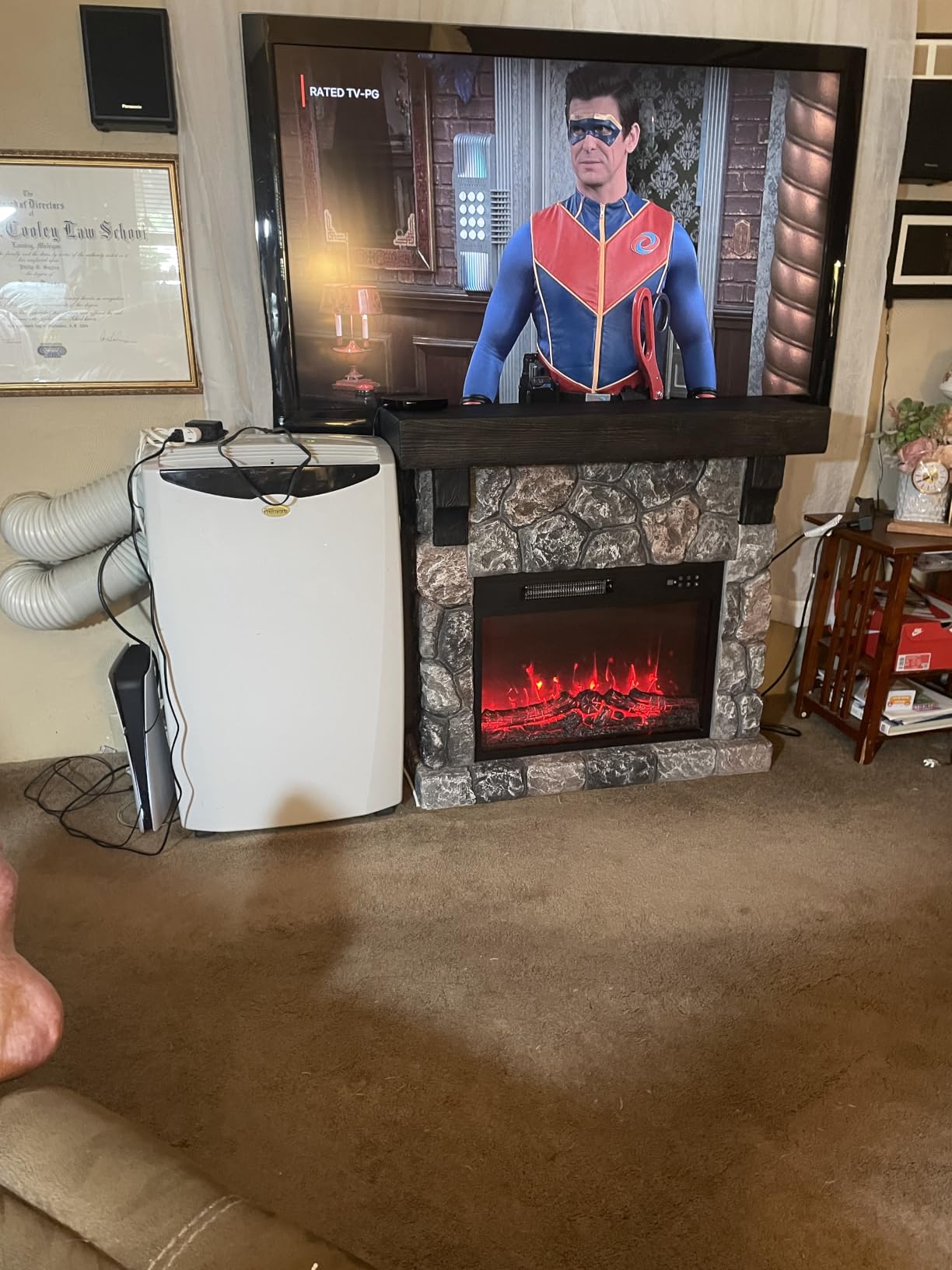 36inch Electric Fireplace with Mantel, Stone Fireplace Heater | Freestanding Electric Fireplace Stove with Remote Control, Realistic Flame Effect and 3D Log, 750w/1500w for Living Room customer photo 1