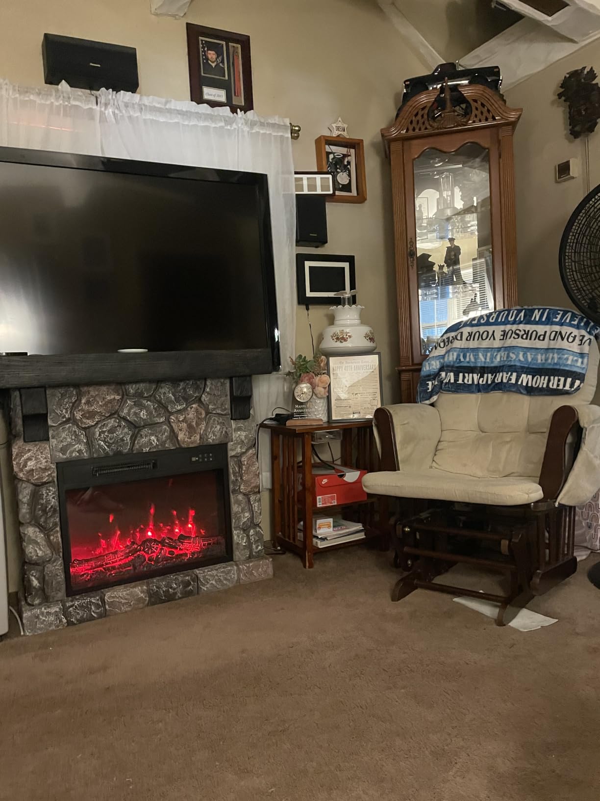 36inch Electric Fireplace with Mantel, Stone Fireplace Heater | Freestanding Electric Fireplace Stove with Remote Control, Realistic Flame Effect and 3D Log, 750w/1500w for Living Room customer photo 2