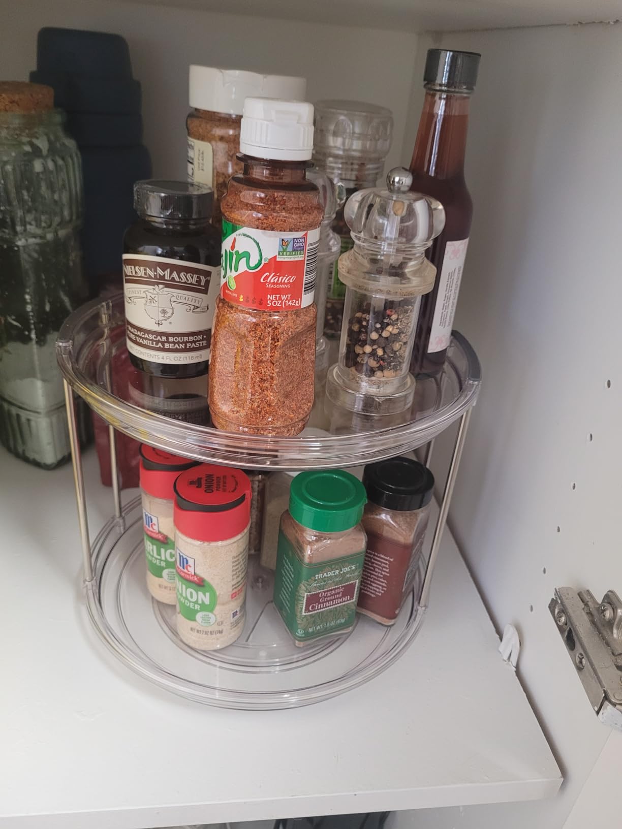 LAMU 2 Tier Lazy Susan Turntable Organizer 9.25'' Rotating Spice Rack Organization for Cabinet, Kitchen, Pantry, Countertop, Bathroom, Vanity, Medicine Cabinet Organizer, Clear customer photo 1