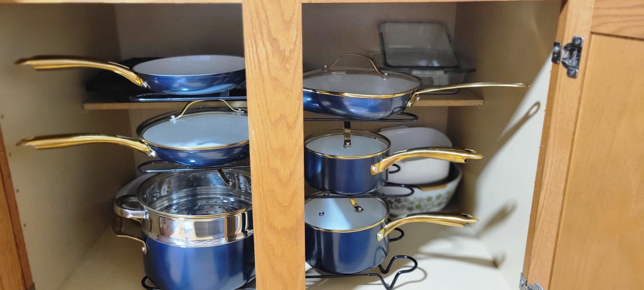 Gotham Steel 12 Pc Pots and Pans Set Non Stick Ceramic Cookware Set | Non Toxic PFOA/PFOS/PTFE Free, Stay Cool Stainless Steel Handles, Dishwasher and Oven Safe, Navy Gold customer photo 2