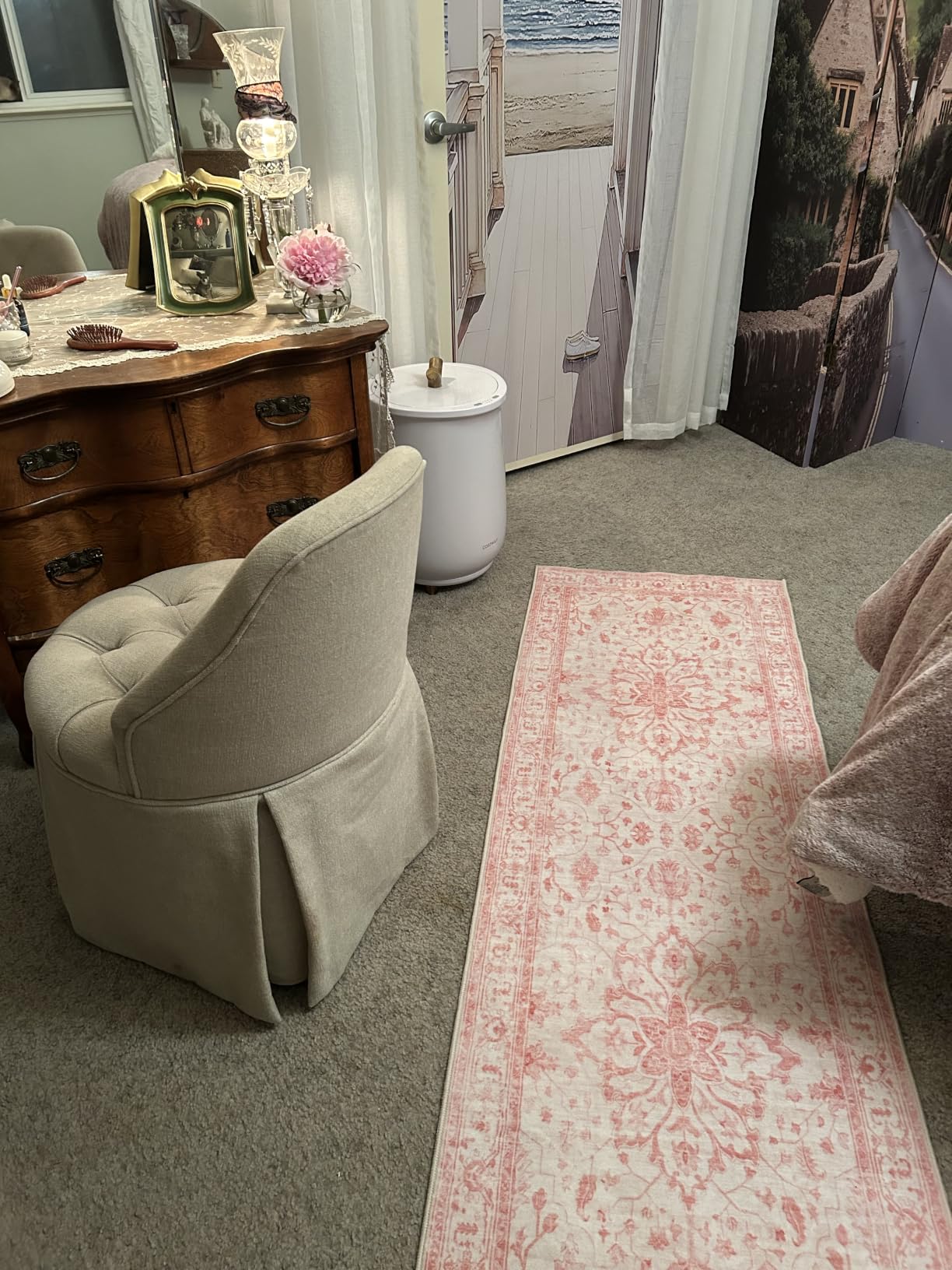RELEANY Washable Area Rug, 5'x7', Brick/Brown/Green | Non-Slip, Water Repellent, Pet Friendly, Easy to Clean, Vintage Floral Boho Decor for Living Room Bedroom Dining Room Office customer photo 1