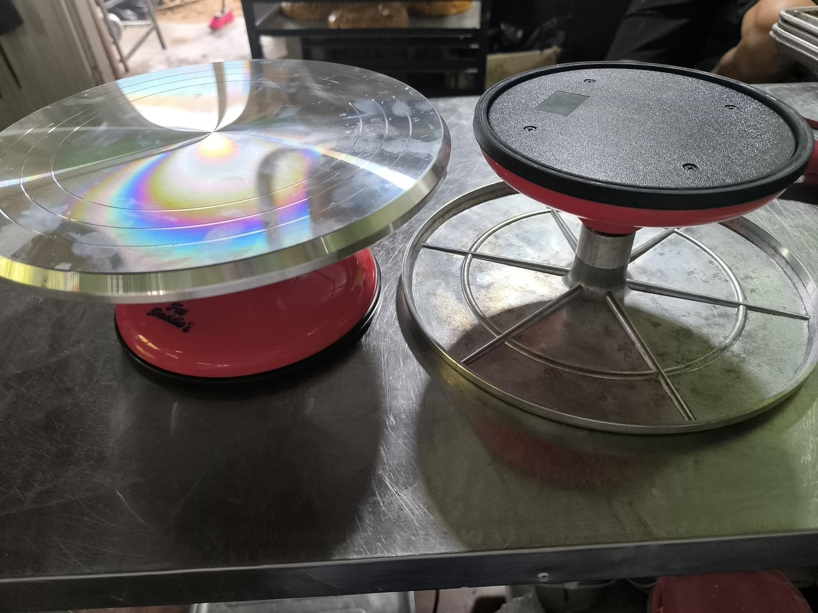Fat Daddio's TT-1255 Revolving Cake Stand, Red and Silver customer photo 2