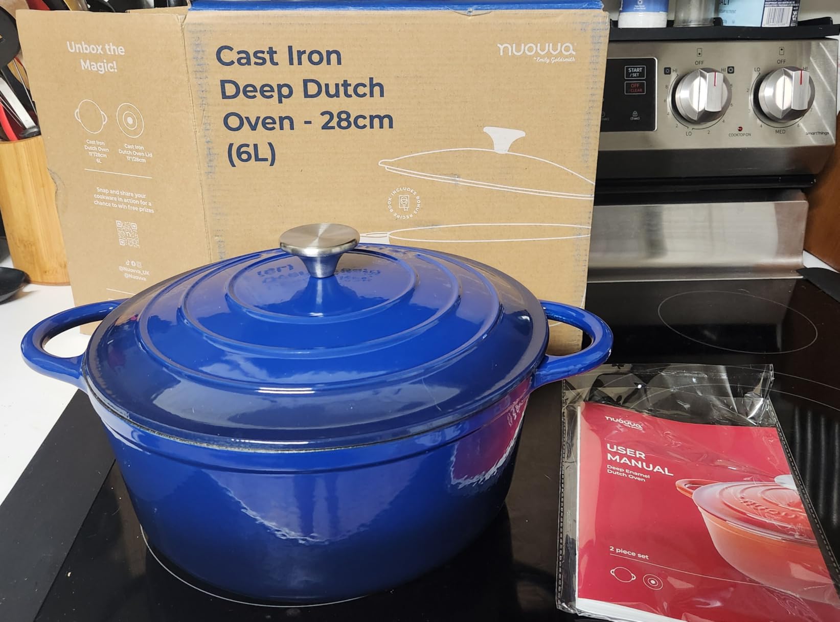 Cast Iron Dutch Oven with Lid - Non-Stick Ovenproof Enamelled Casserole Pot - Sturdy Dutch Oven Cookware - Dark Green, 5-Quart, 24cm - by Nuovva customer photo 1