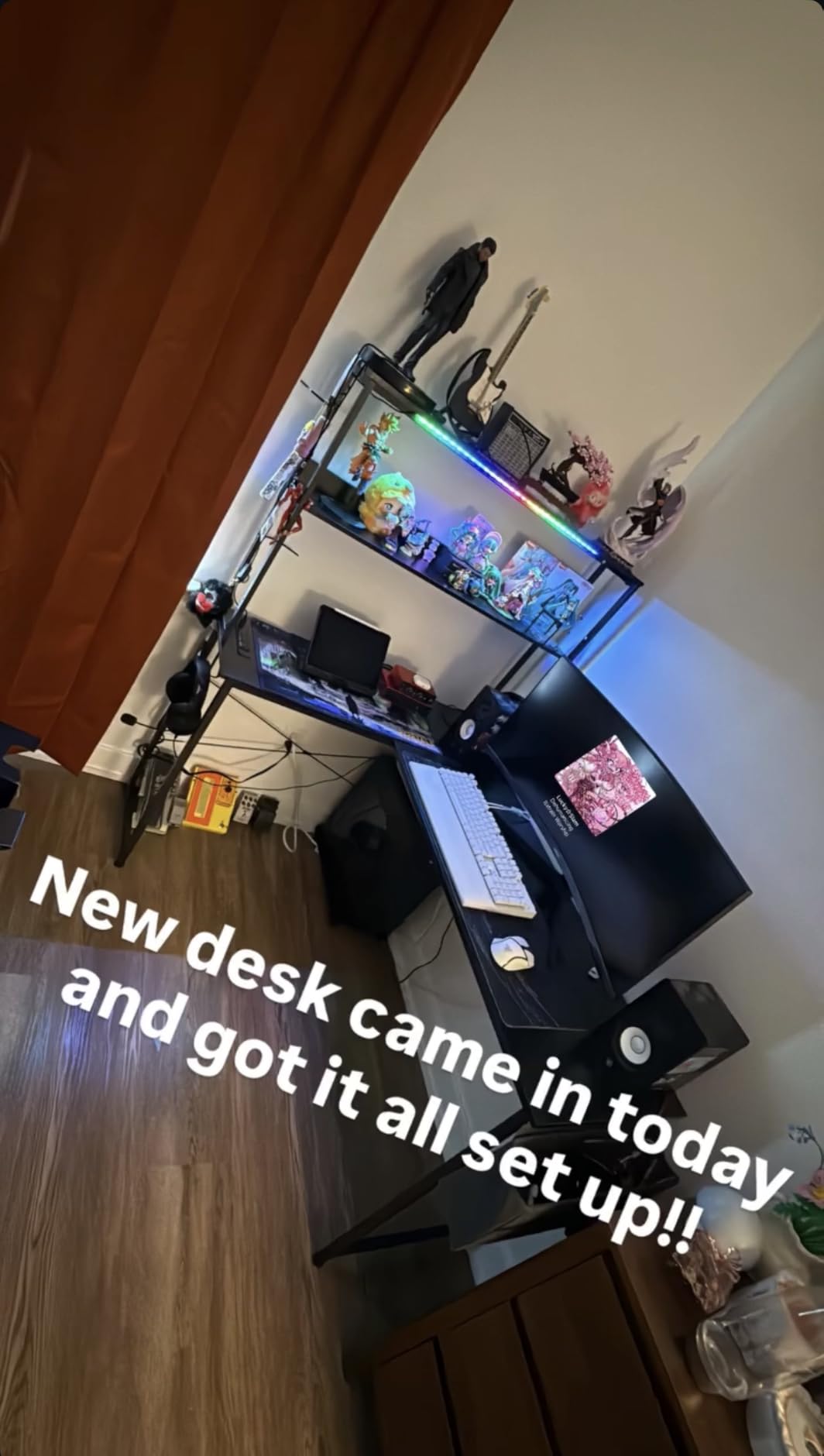 AODK L Shaped Desk Gaming Desk with LED Light & Power Outlet | 53 Inch Black Reversible L Shaped Computer Table with Shelf & Storage Bag & Hook for Home Office customer photo 1