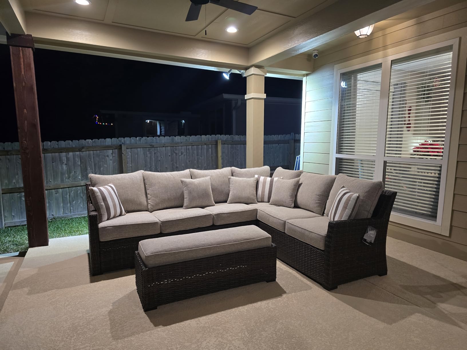 Signature Design by Ashley Brook Ranch 3-Piece Patio Sectional with Bench, Brown | Rust-free Aluminum Frame, Resin Wicker L-Shape Couch, Stain-resistant Nuvella+ Cushions customer photo 2