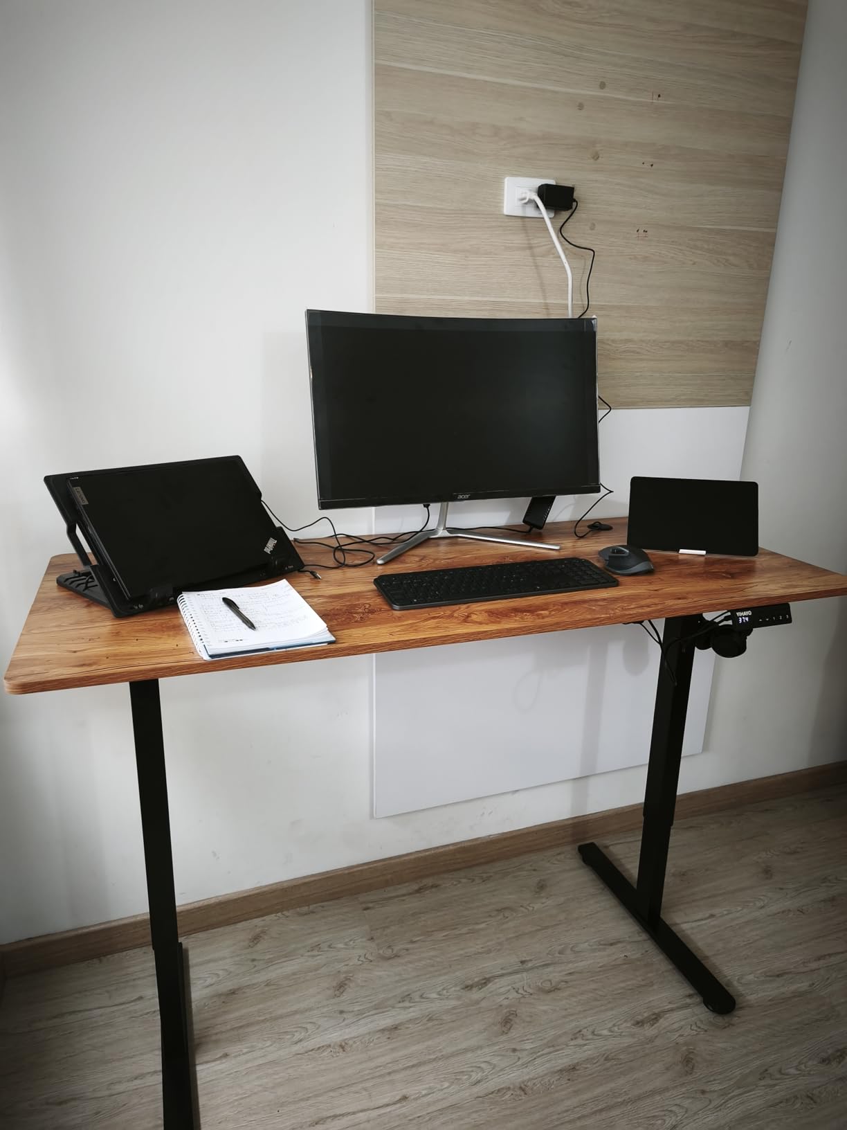 YIHAYO Electric Standing Desk, 48 x 24 Inches Stand Up Desk with Splice Board, Adjustable Height Desk, Computer Desk for Home Office, Black Frame/Rustic Brown Top customer photo 2