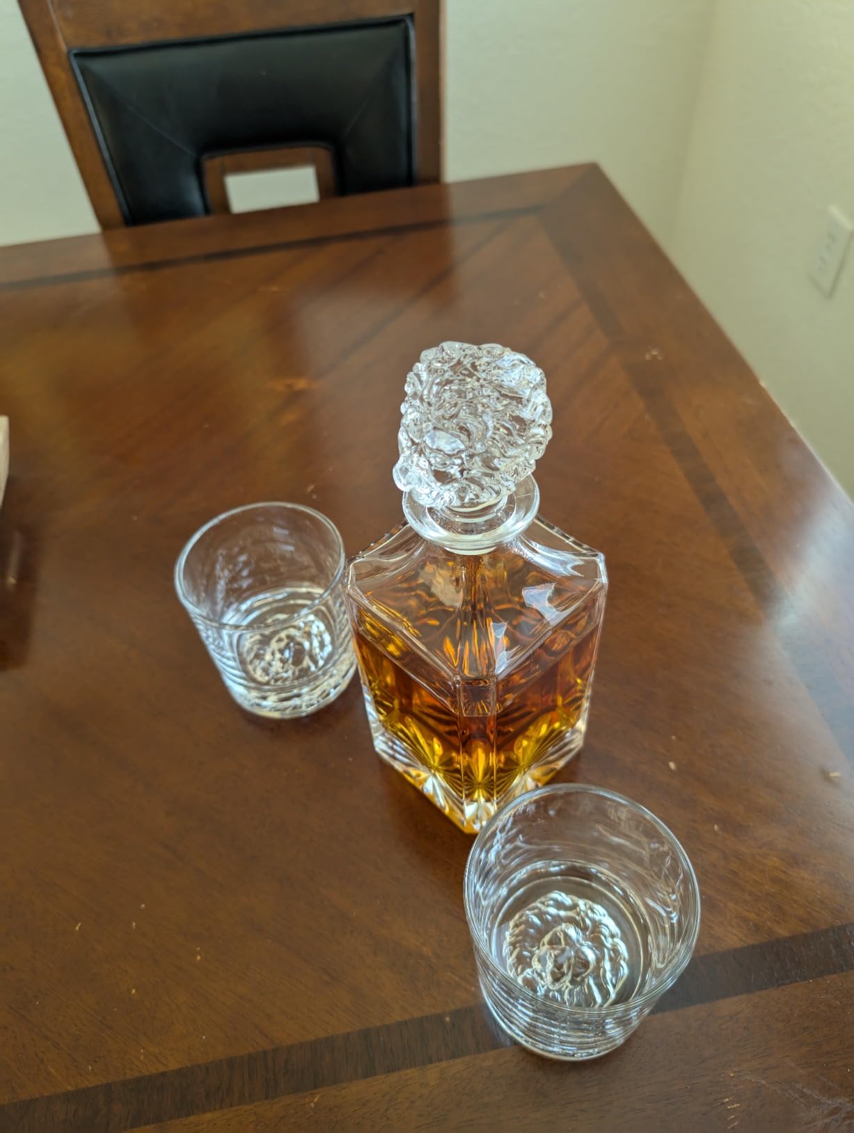 Lion Head Crystal Whiskey Decanter Set, 25.4 oz(750ml), with 2 Crystal Glasses, Stainless Steel Stones, Tongs, Coasters, Pine Gift Box - Unique Fathers Day Gift for Him customer photo 2