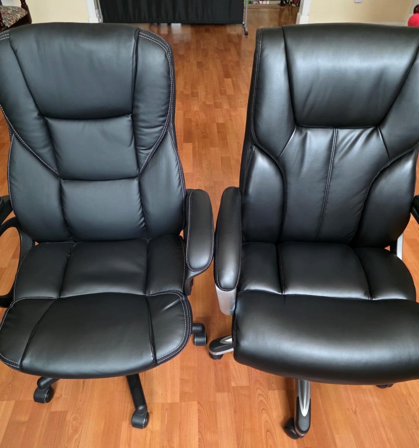 Amazon Basics Executive High Back Office Chair, Adjustable Height, Tilt, Swivel, Padded Armrests, Brown/Gold customer photo 2