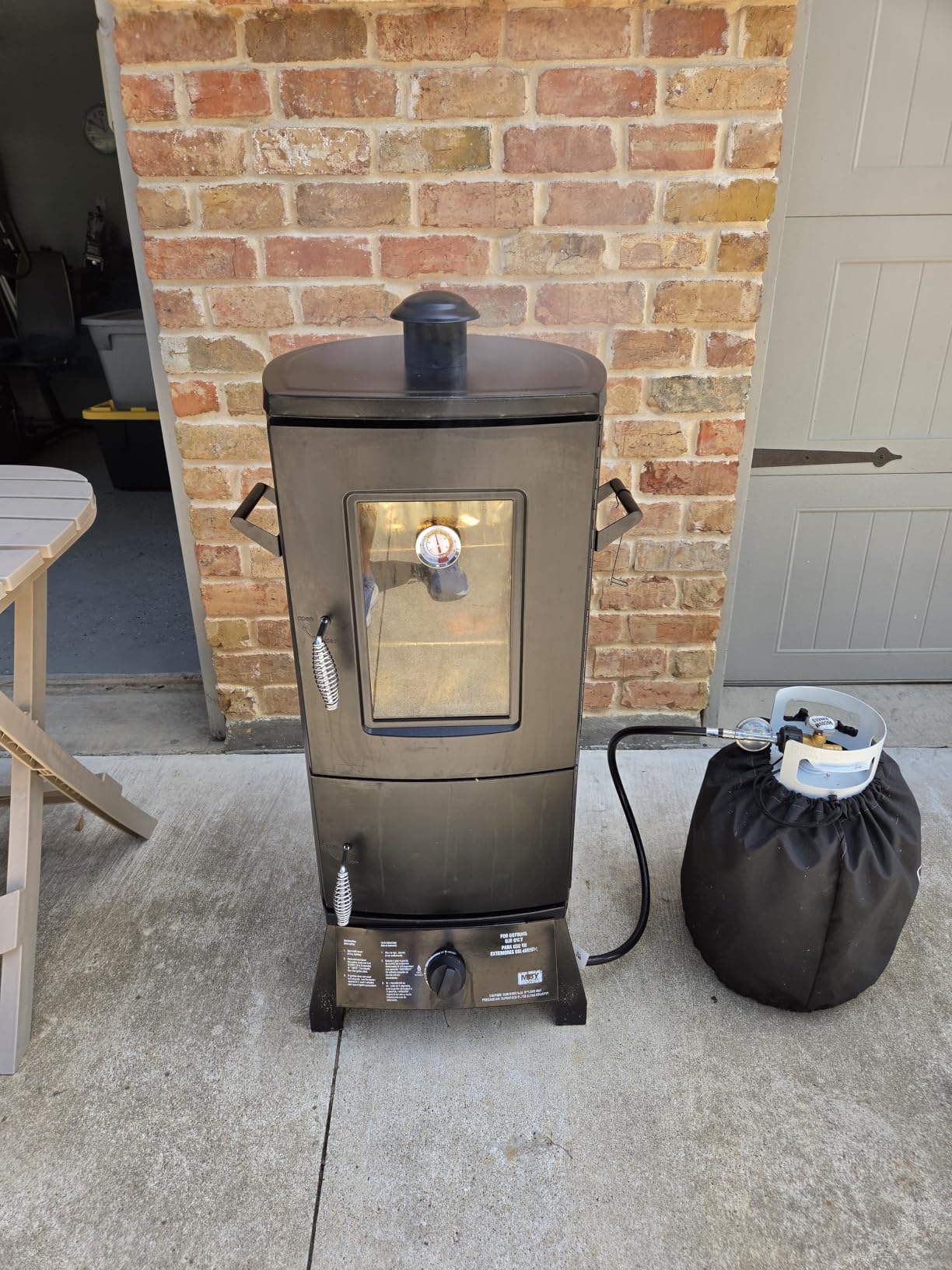 Propane Smoker with Cover, Vertical Meat Gas Smoker Grill Outdoor Heavy Duty 3 Removable Smoking Racks, Black customer photo 2