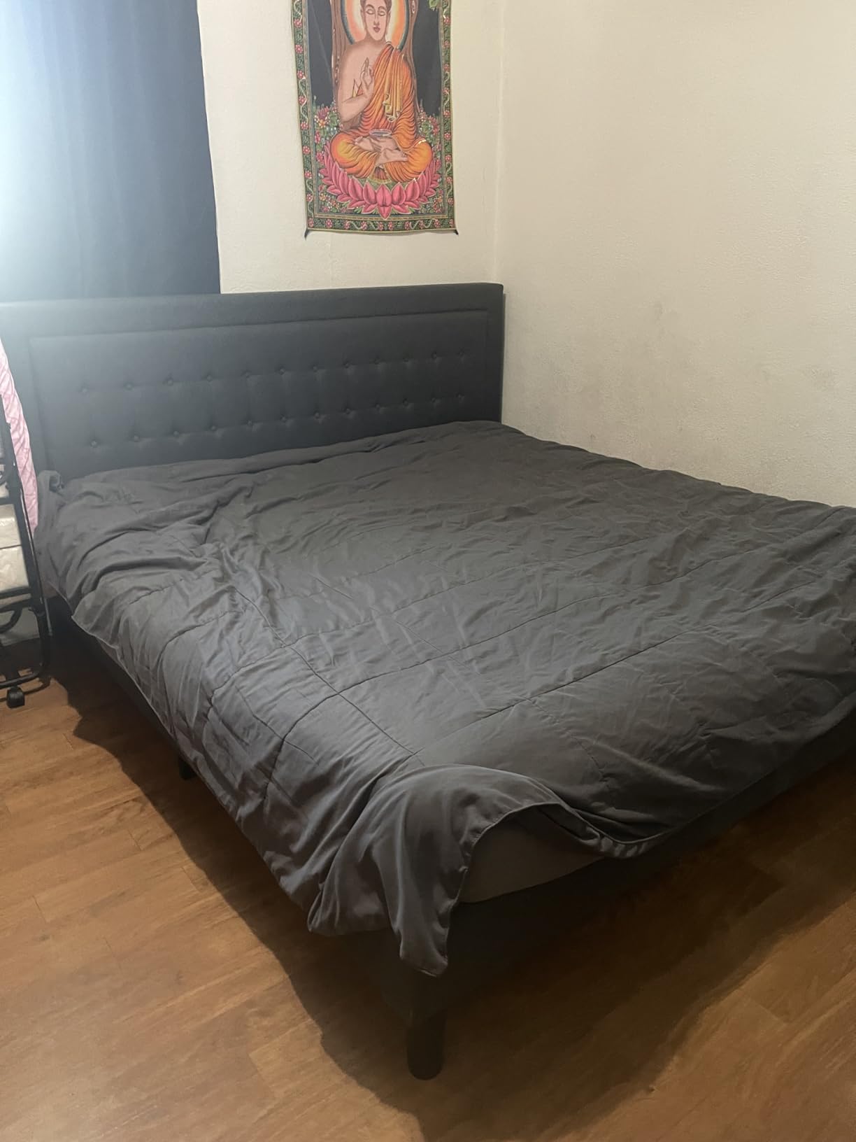 Zinus Dachelle Upholstered Platform Bed Frame, Mattress Foundation, Wood Slat Support, No Box Spring Needed, Eco Friendly WonderBox Packaging, Easy Assembly, Dark Grey, Queen customer photo 1