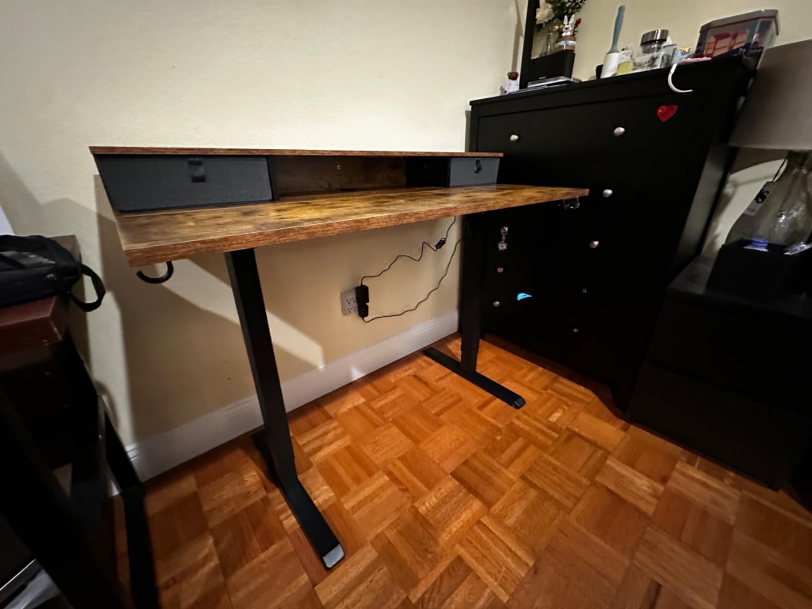 Agilestic 48 x 24 Inches Electric Standing Desk with 2 Storage Drawers, Adjustable Height Sit and Stand Computer Table with Splice Board, Rustic Brown | Memory Presets, Hooks, 154 lbs, Splice Board customer photo 1