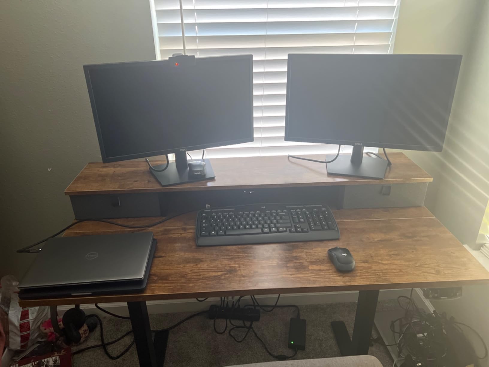 Agilestic 48 x 24 Inches Electric Standing Desk with 2 Storage Drawers, Adjustable Height Sit and Stand Computer Table with Splice Board, Rustic Brown | Memory Presets, Hooks, 154 lbs, Splice Board customer photo 2