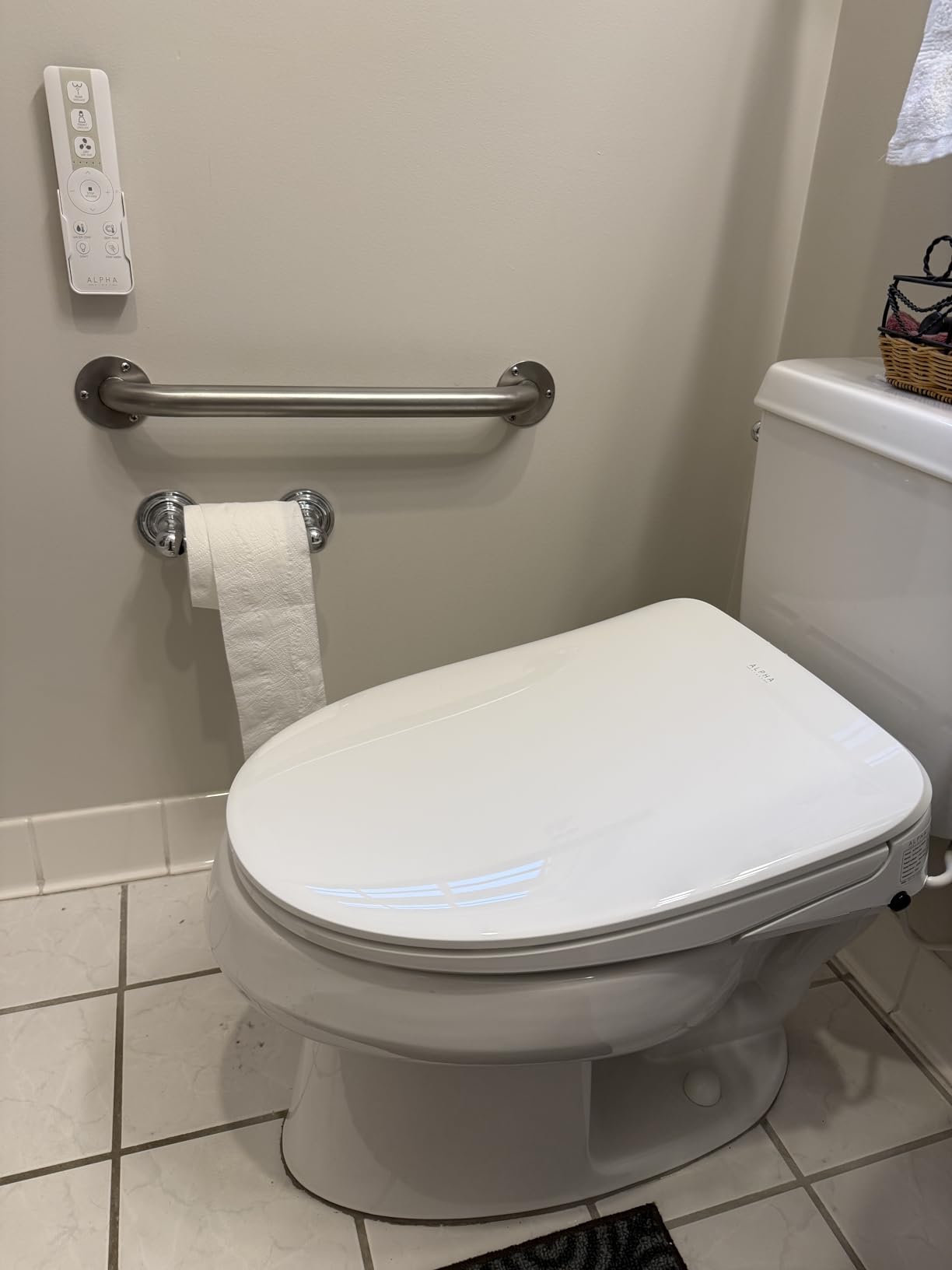 ALPHA BIDET iX Pure Bidet Toilet Seat in Elongated White | Ultra Low Profile | Endless Warm Water | Arced Stainless Steel Nozzle | Blue LED Nightlight | Dryer customer photo 1
