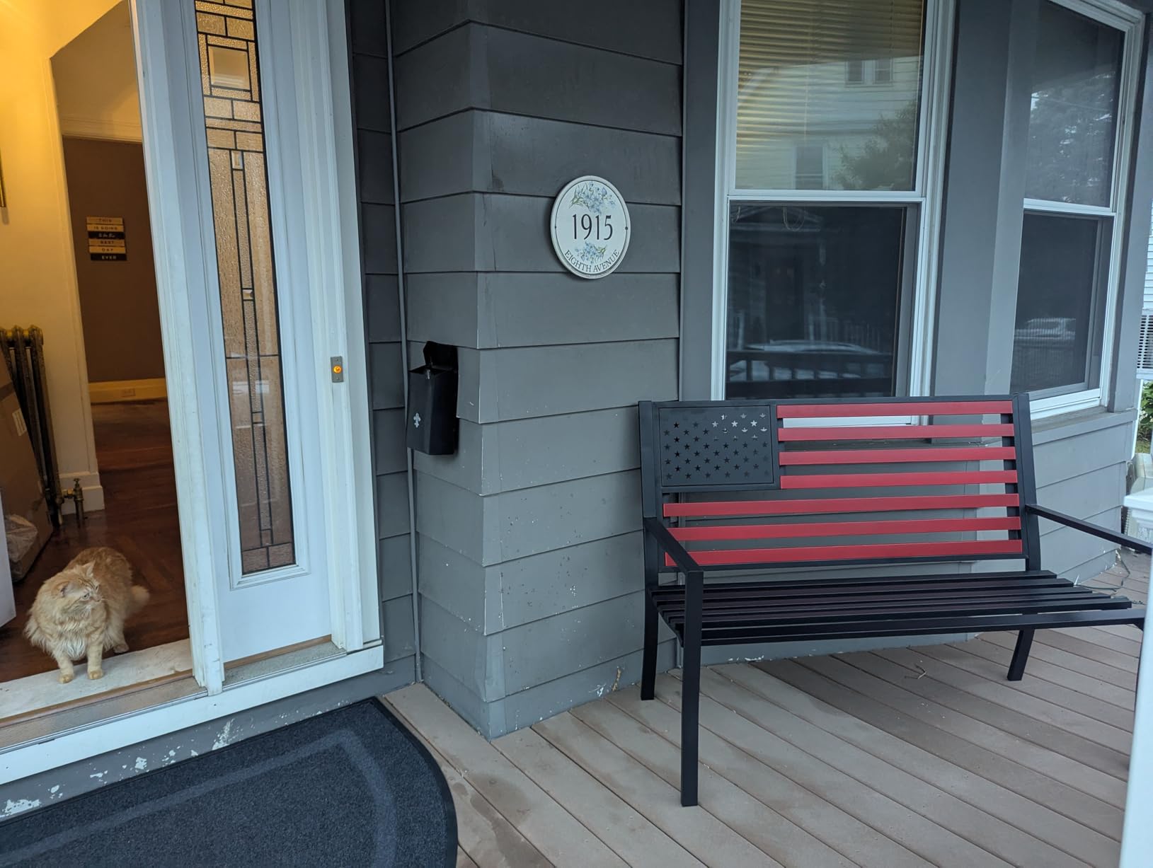 Best Choice Products Outdoor Bench 2-Person Steel Indoor/Outdoor Bench for Garden, Patio, Porch, Entryway w/American Flag, 790lb Capacity - Black customer photo 1