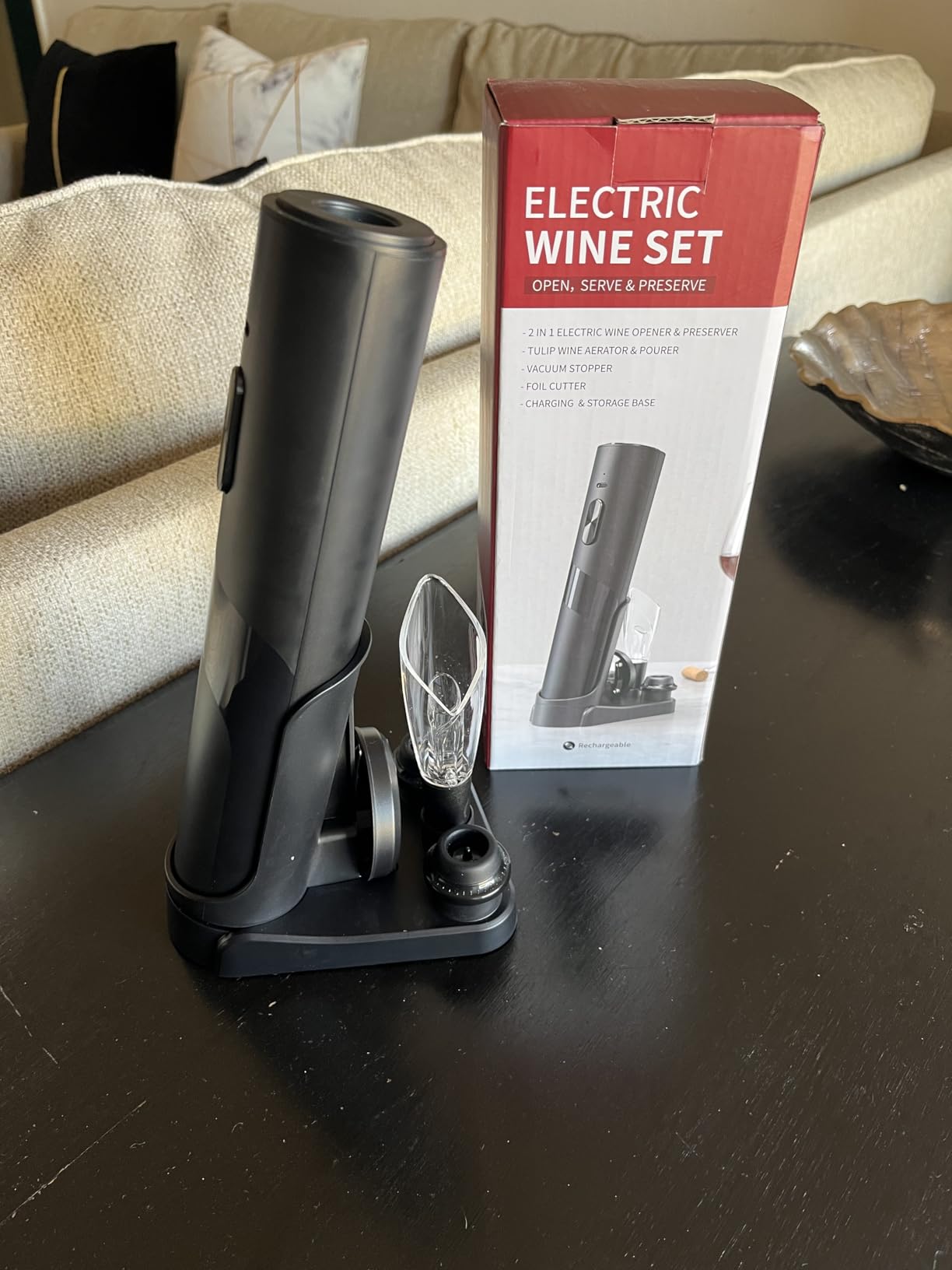 CIRCLE JOY Electric Wine Opener Rechargeable, 7-in-1 Automatic Wine Bottle Opener Gift Set with Electric Vacuum Pump, Foil Cutter, Aerator Pourer, 2 Stoppers & Charging Base customer photo 2