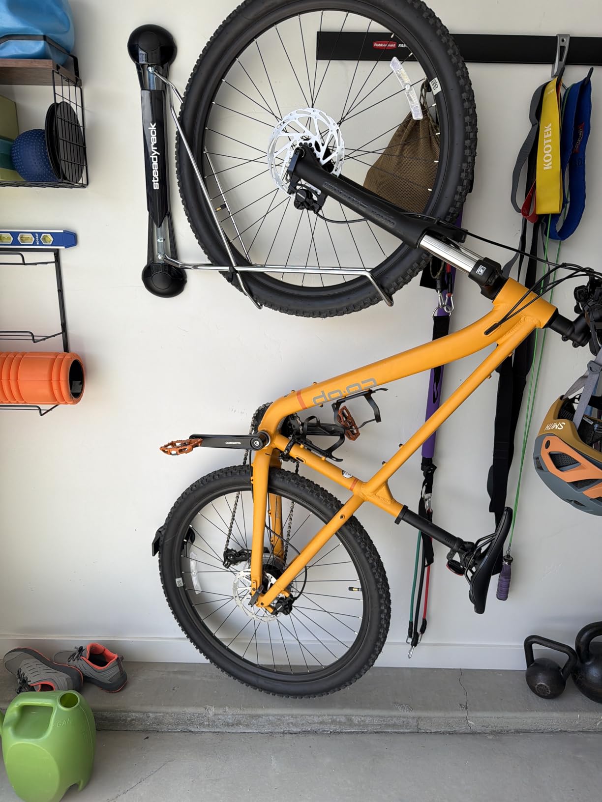 Steadyrack Swivel Bike Wall Mount, Vertical Mountain Bike Rack, Garage | Fits 24 to 29 in wheels and 2.1 to 2.8 in tires. Roll-in, no lift, holds mountain and gravel bikes to 77 lb. customer photo 1
