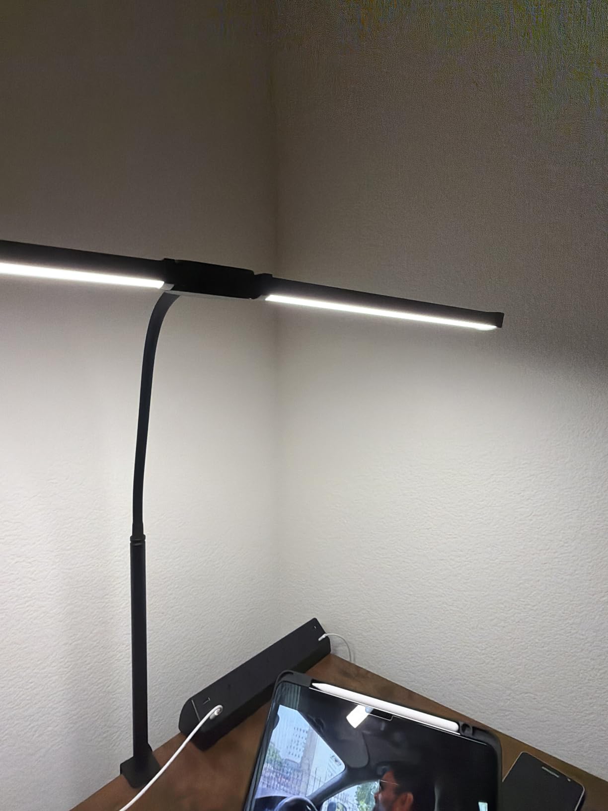 Motumen Led Desk Lamp for Home Office, Eye-Care Desk Light Clamp, Black | Smart Double Head Computer Monitor Table Clip Lamp, Adjustable Flexible Goose-Neck, 25 Lighting Models, Task Lamp customer photo 2