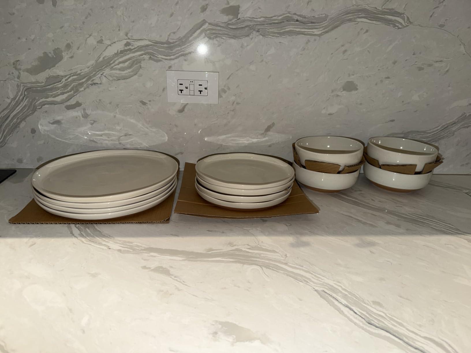 AmorArc Dinnerware Sets for 8, 24 Pieces Ceramic Plates and Bowls Set | Scratch Resistant Stoneware Dishes Set, Dishwasher & Microwave Safe, Light Beige customer photo 2