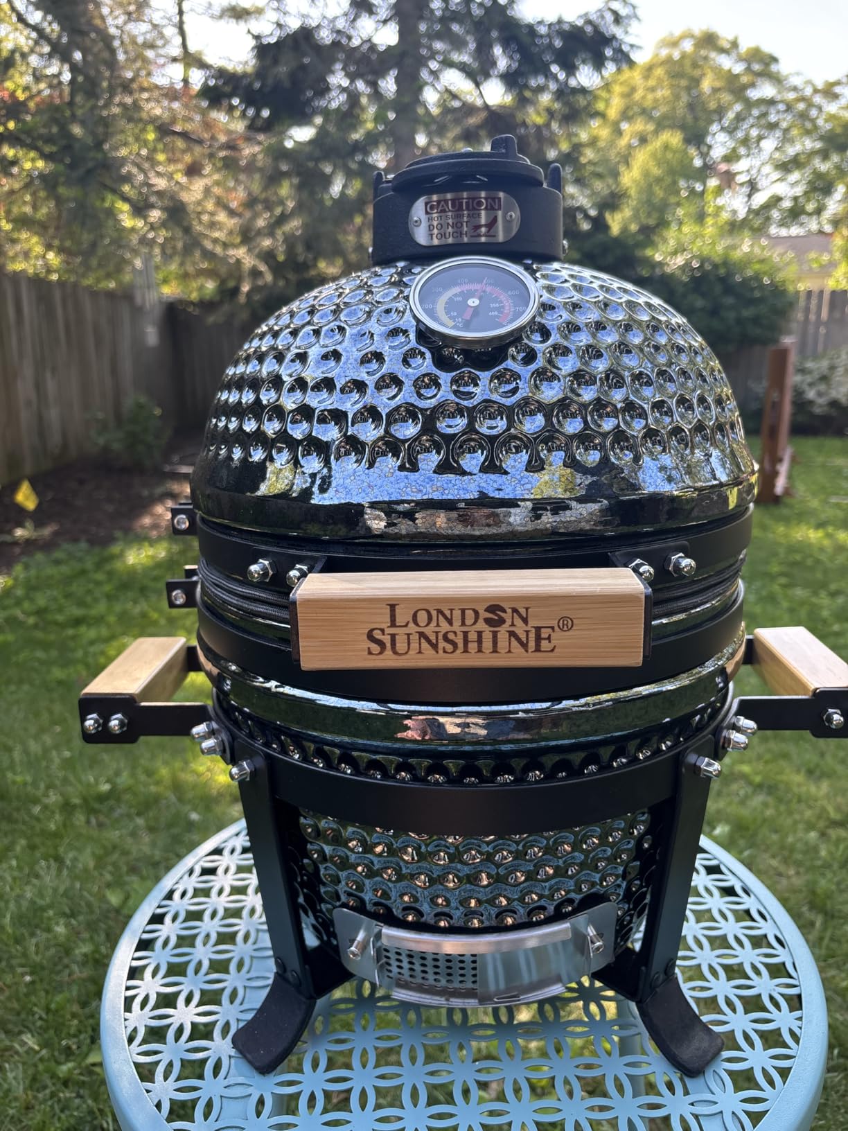 London Sunshine Ceramic BBQ Charcoal Kamado Grill 13-inch Portable Tabletop BBQ, Bright Gray customer photo 1