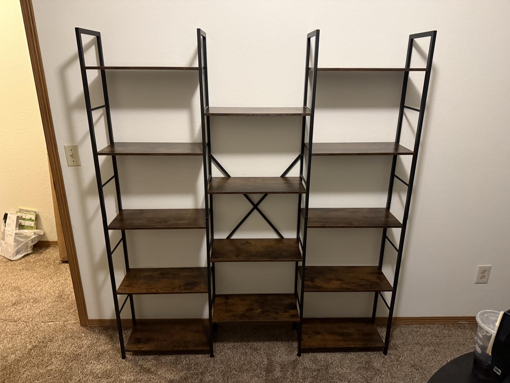 Shintenchi Triple 5 Tier Bookshelf, Industrial Large Bookcase with 14 Open Display Shelves, Large Etagere Bookshelf,Wide Book Shelf Book Case for Home & Office, Brown customer photo 1