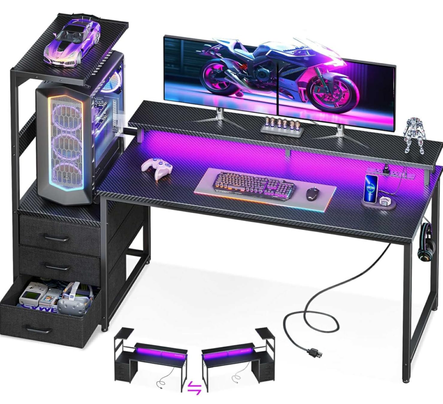 AODK Gaming Desk w/PC Showcase Stand, 59