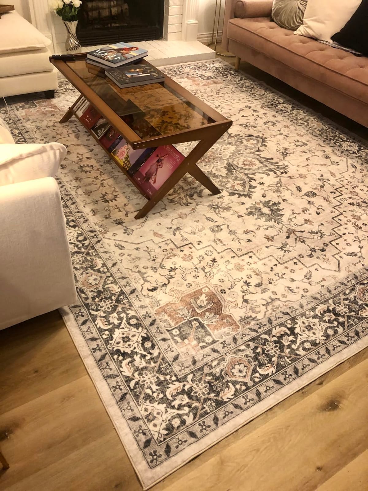 AMADA HOMEFURNISHING 8x10 Washable Area Rug, Low-Profile with Non-Slip Backing & Durable Edge Binding, Vintage Large Rugs for Living Room, Bedroom, Dining Room, Blue customer photo 1