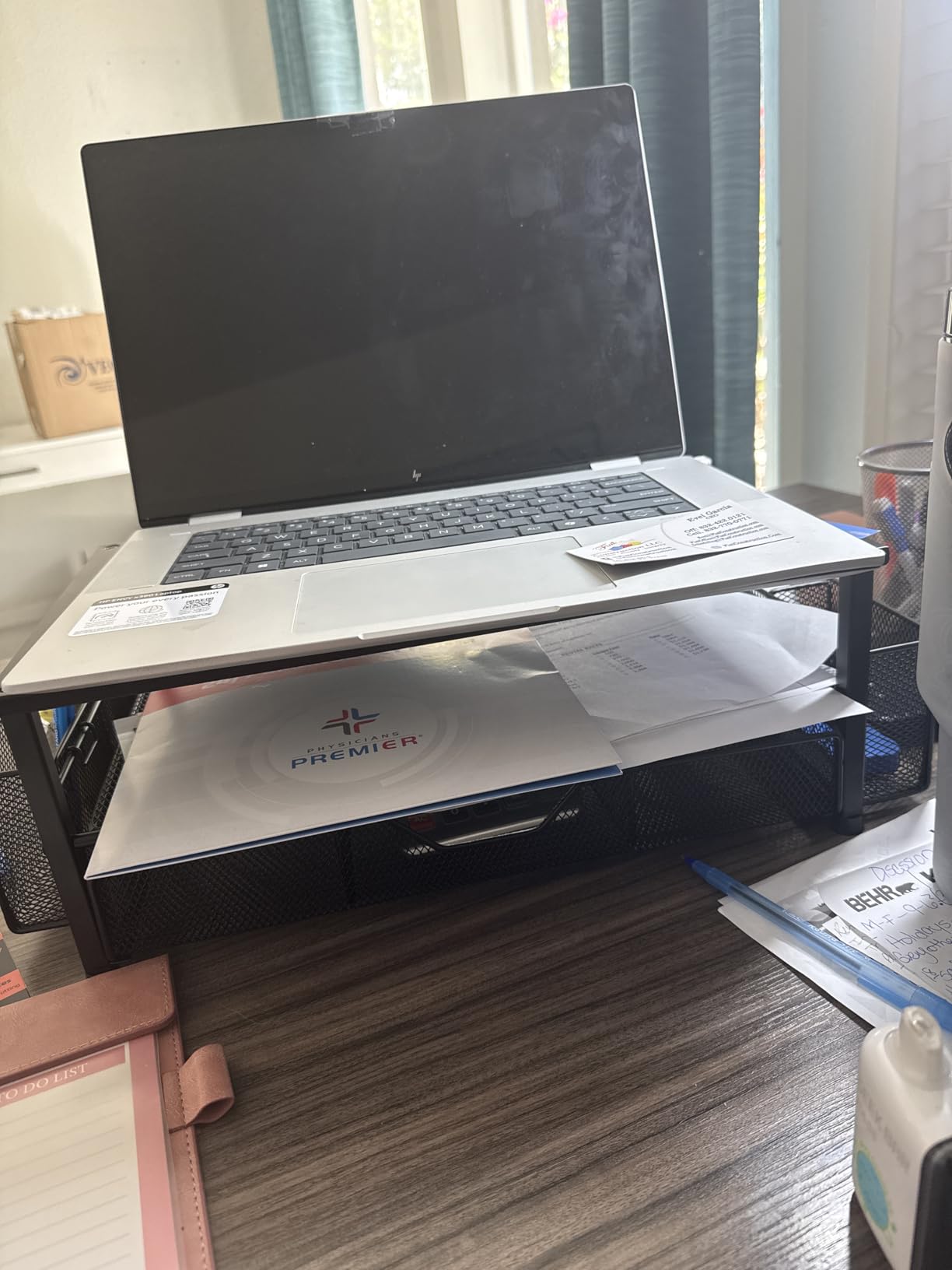 OPNICE Desk Organizer and Accessories, 2-Tier Computer Monitor Stand Riser with Drawer and 2 Pen Holders, Laptop Stand, Office Desk Accessories for Office Supplies, Black customer photo 1