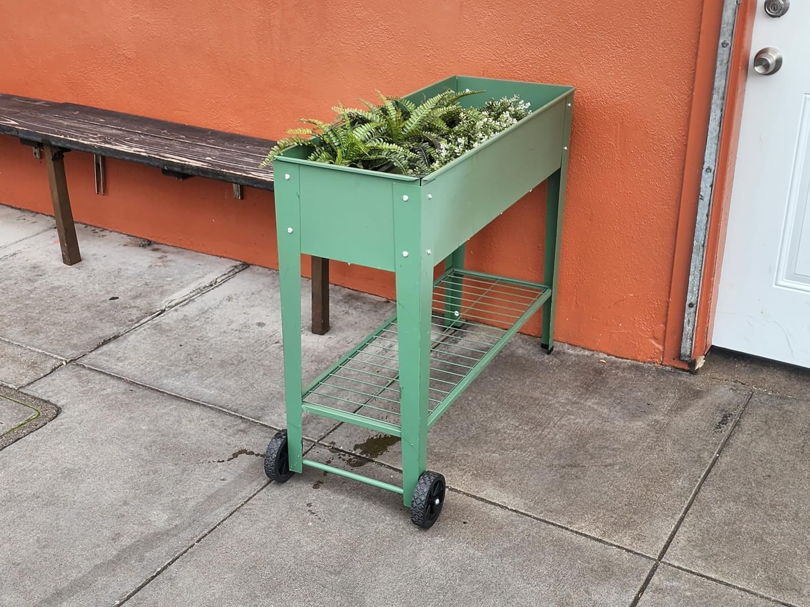 Raised Garden Bed with Legs and Wheels, Metal Outdoor, Green | Steel Frame, 400lb Capacity, 32in Tall No Bending, 2 Large Wheels, Bottom Shelf, Drainage Holes, Herb Vegetable Planter Box customer photo 1