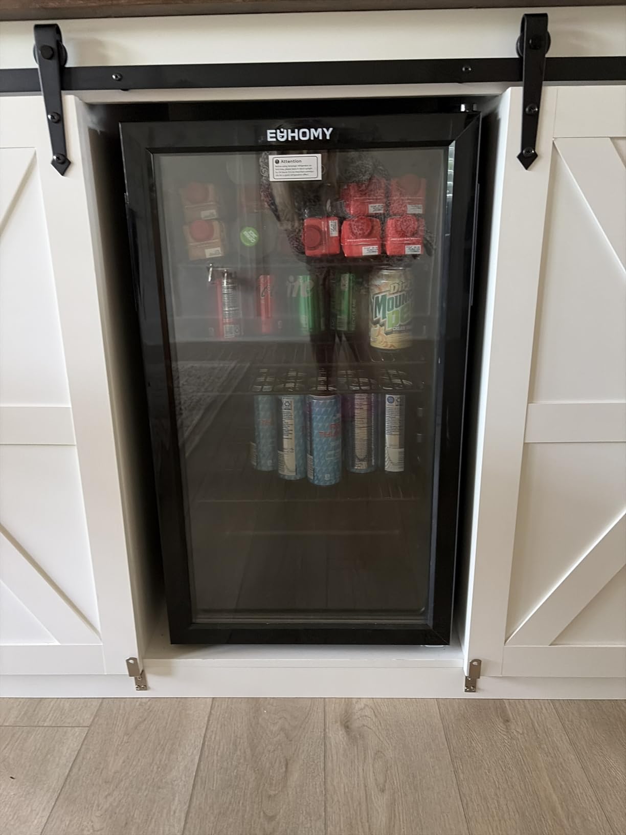 EUHOMY Wine Cooler, 128 Can Wine Fridge with Glass Door for Soda Beer or Wine, Mini Fridge for Home, Office, Bar with Removable Shelves, Silver customer photo 2