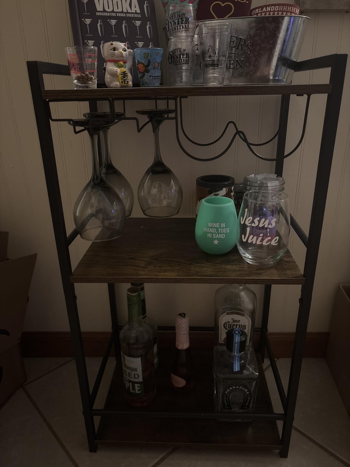 TUTOTAK Bar Cart, Home Bar Serving Cart with 3-Tier Shelf, Drink Cart with Wine Rack, Glass Holder, Rolling bar carts for the Home, Living Room, Brown BC01BB035 customer photo 1