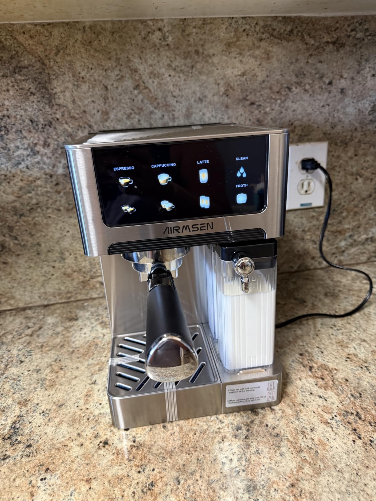 AIRMSEN 20 Bar Espresso Machine with Automatic Milk Frother, Cappuccino & Latte Coffee Maker with Quick Brew Dual Boiler (1350W + 1000W), Stainless Steel, 60oz Water Tank, Touchscreen customer photo 1